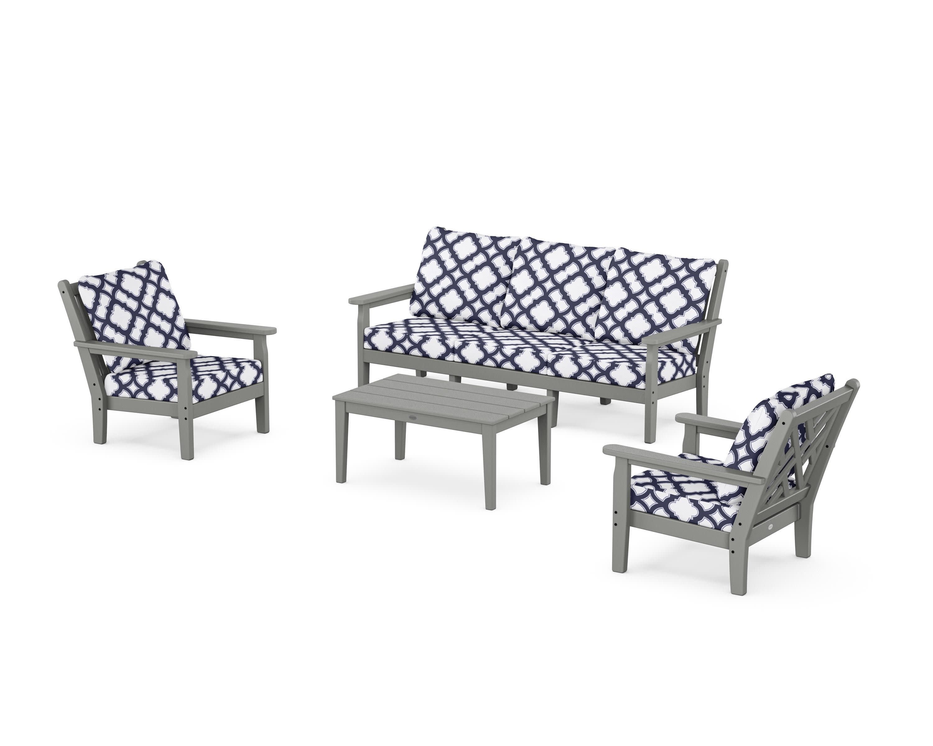 Chippendale 4-Piece Deep Seating Set with Sofa in Slate Grey / Trellis Navy