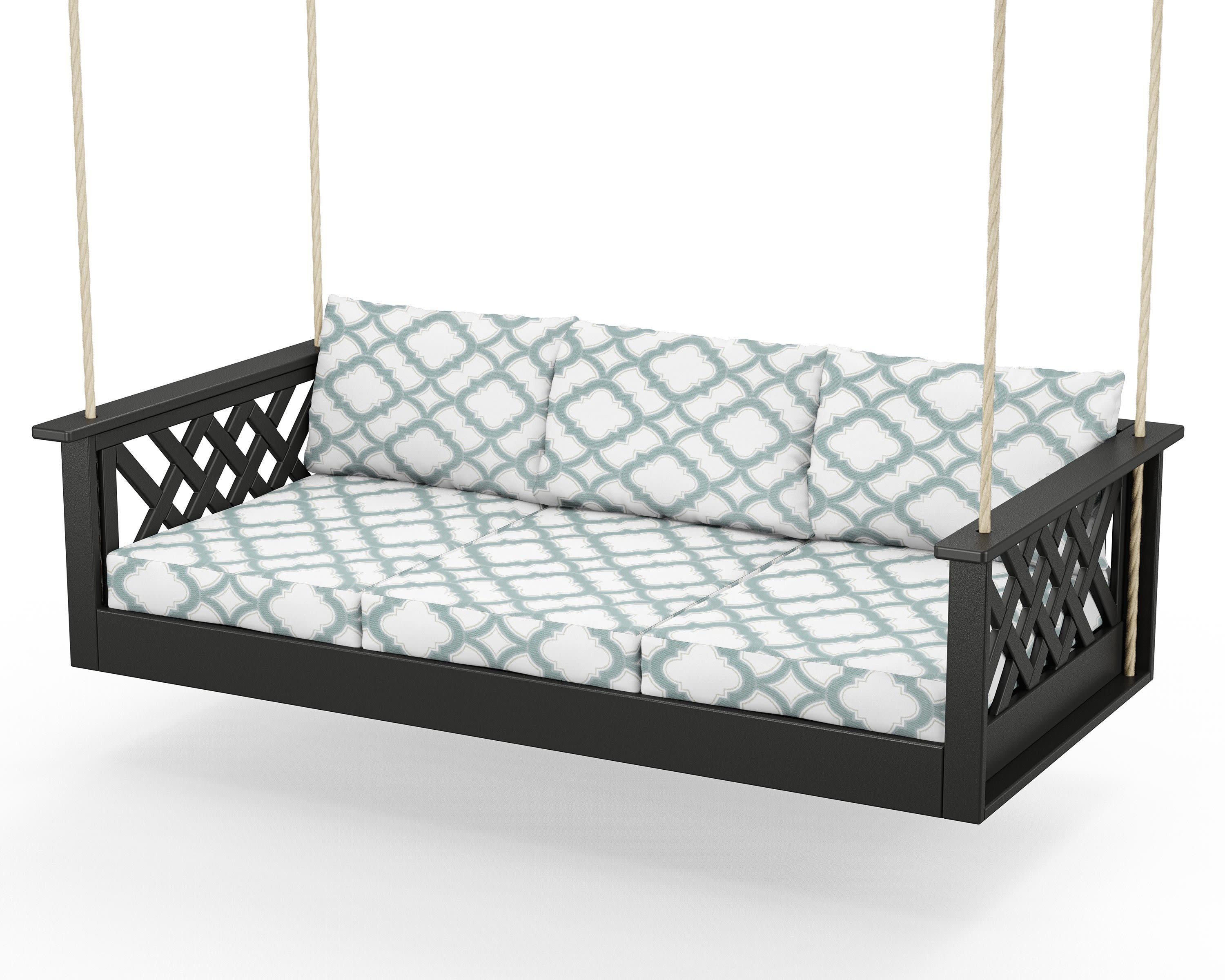 Wovendale Daybed Swing in Black / Trellis Glacier Spa