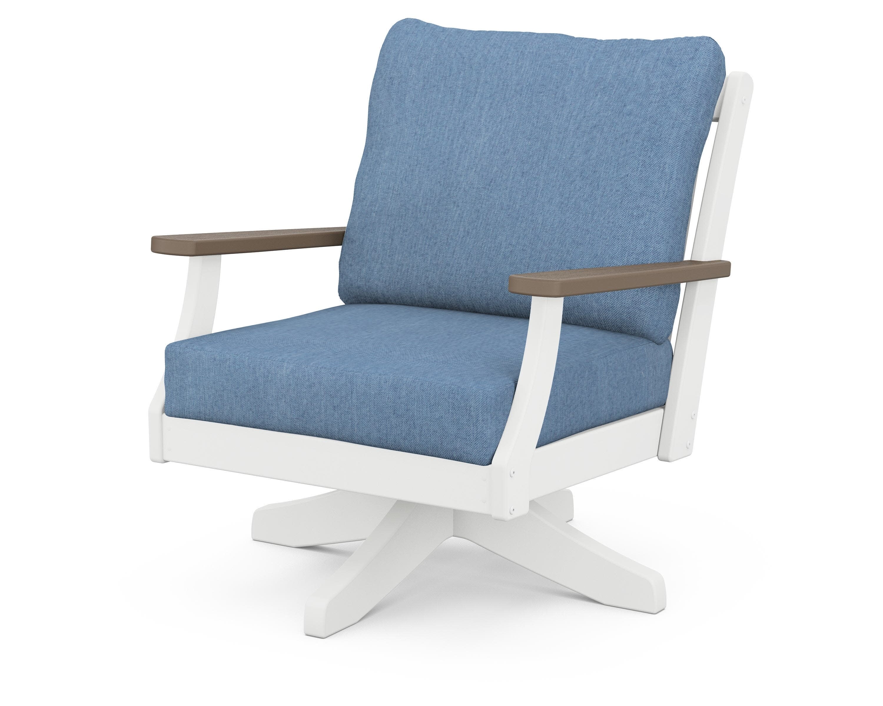 Braxton Deep Seating Swivel Chair in White / Kona / Sky Blue