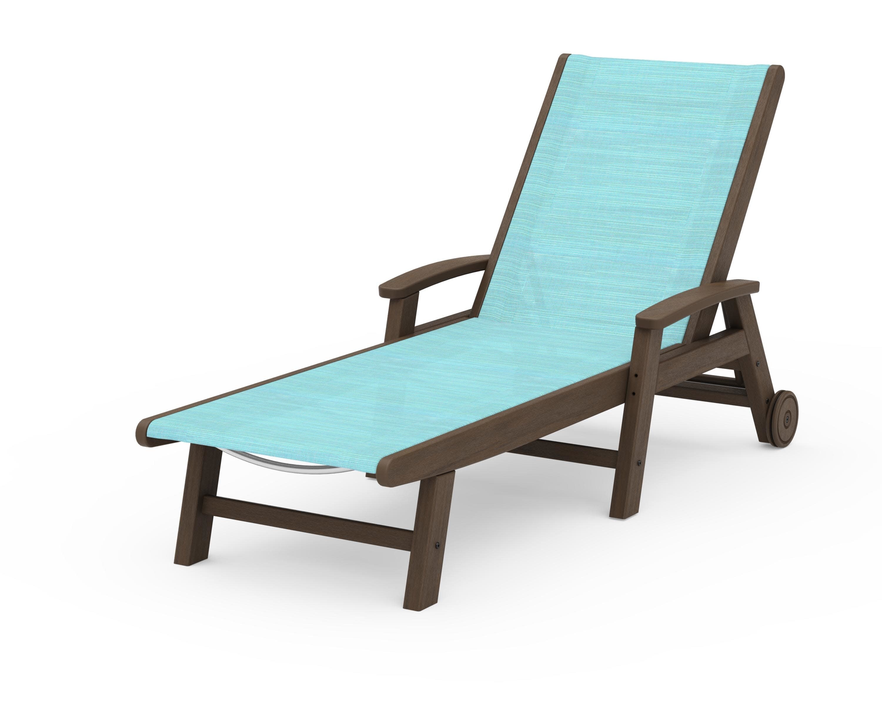 Coastal Chaise with Wheels in Kona / Dupioni Aquamarine Sling
