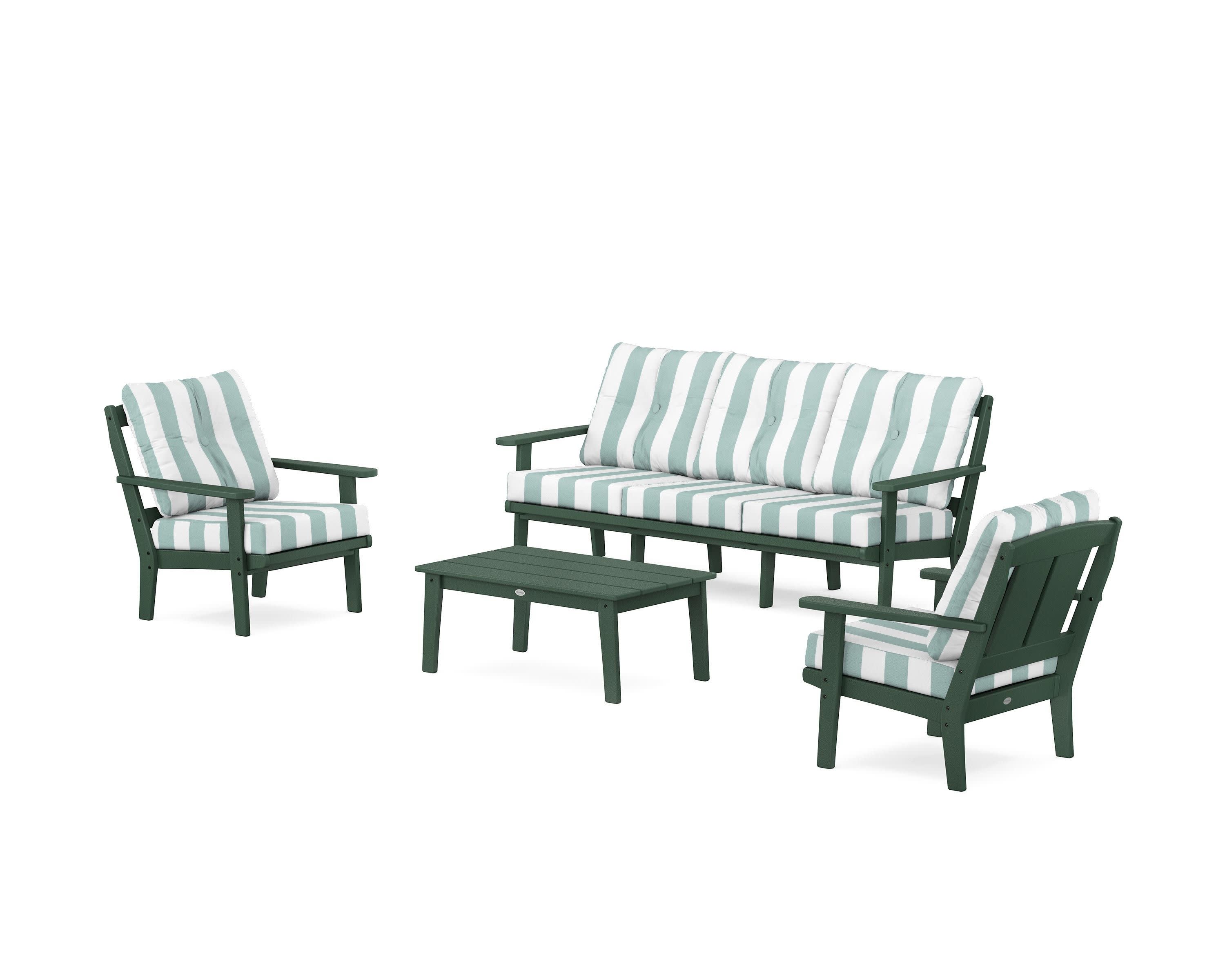 Mission 4-Piece Deep Seating Set with Sofa in Green / Cabana Stripe Glacier Spa