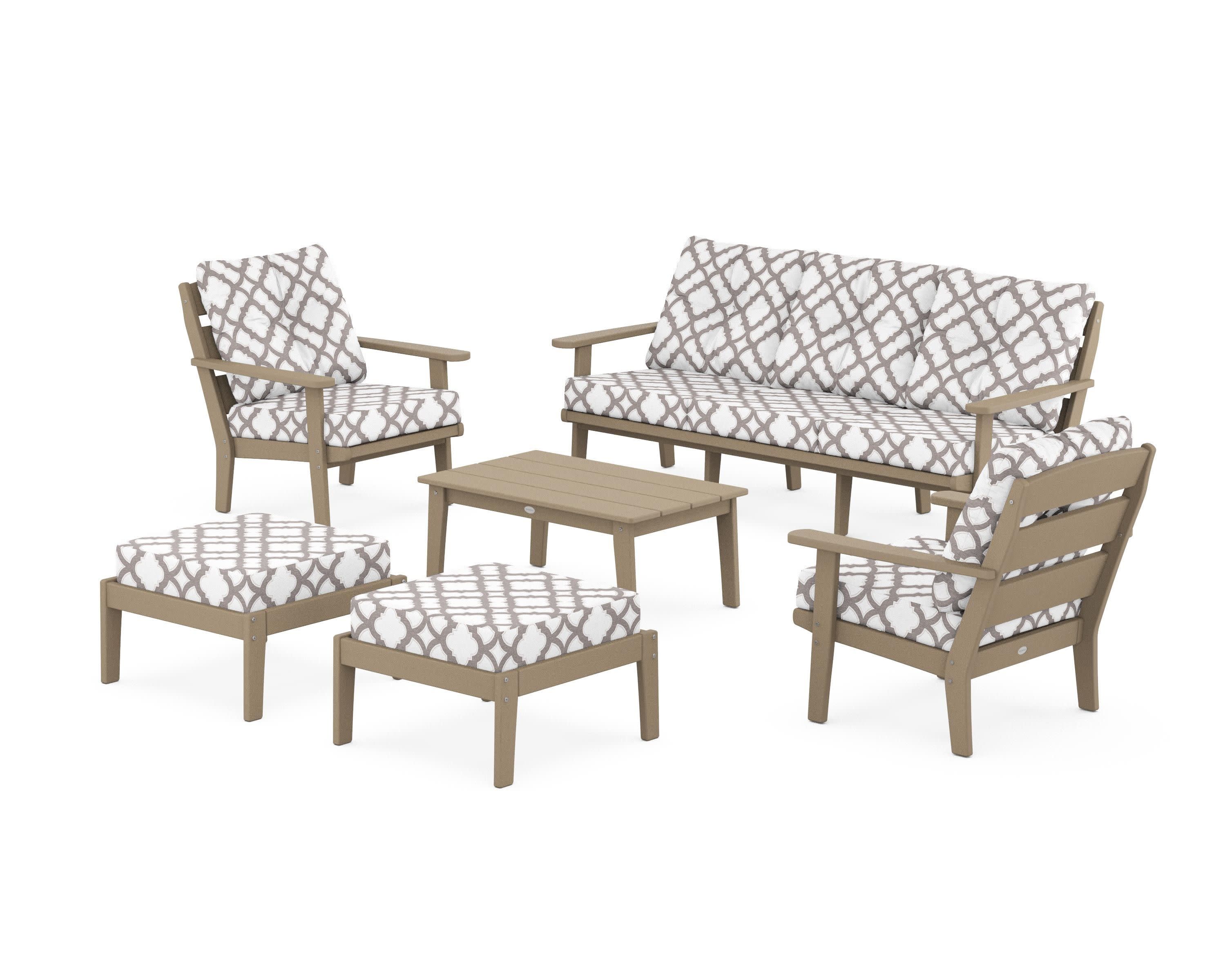 Lakeside 6-Piece Lounge Sofa Set in Vintage Sahara / Trellis Grey Mist
