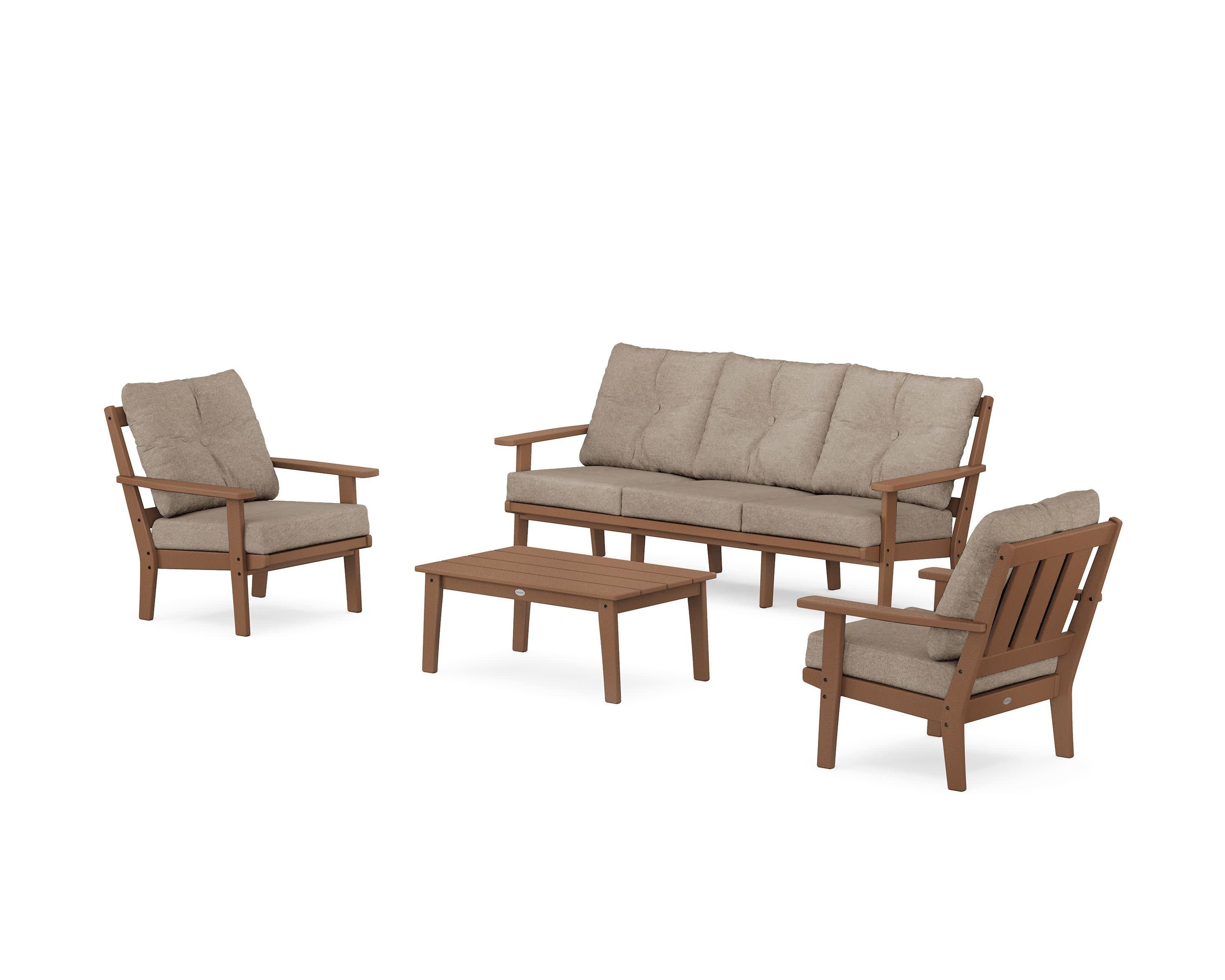 Oxford 4-Piece Deep Seating Set with Sofa in Teak / Spiced Burlap