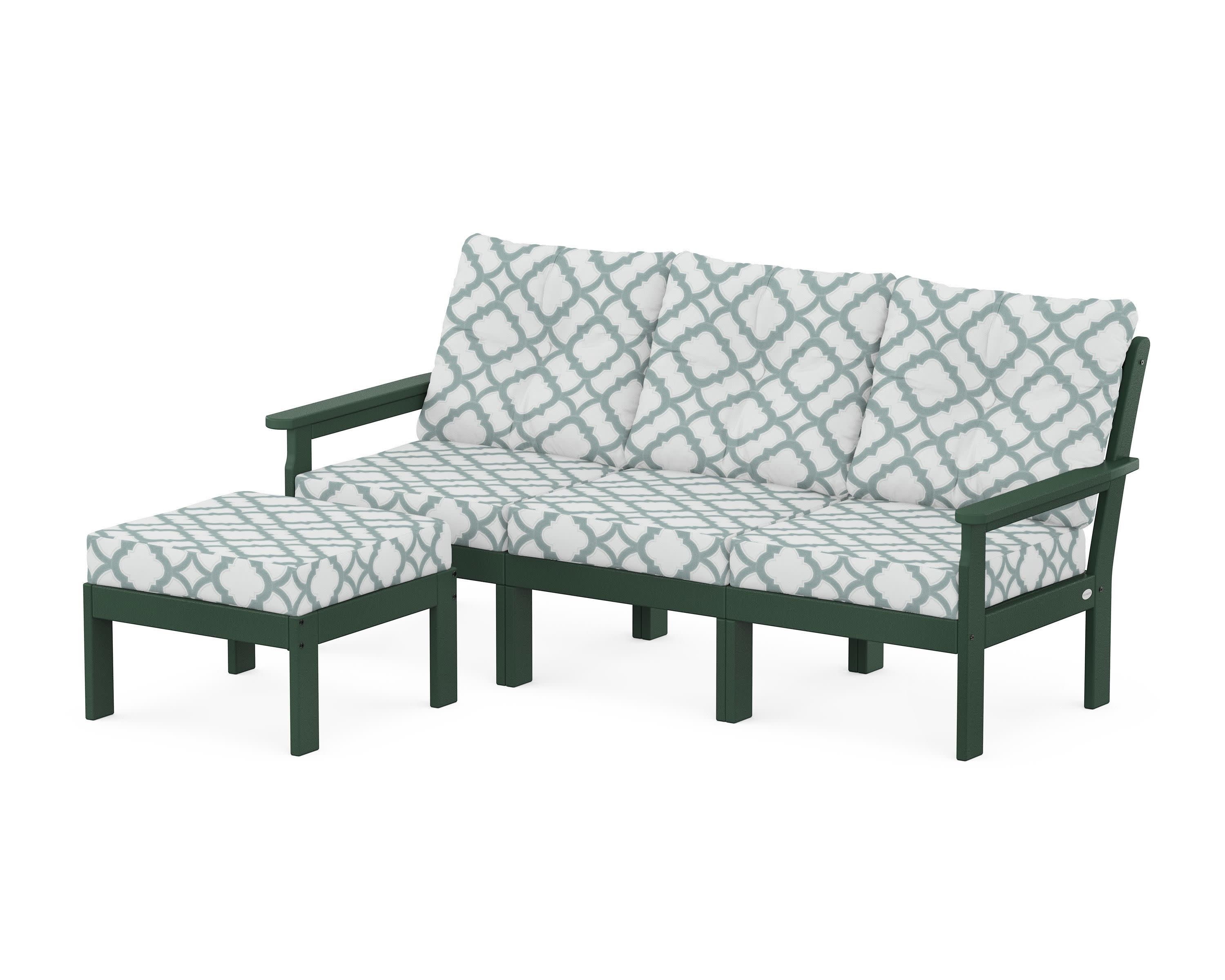 Vineyard 4-Piece Sectional with Ottoman in Green / Trellis Glacier Spa
