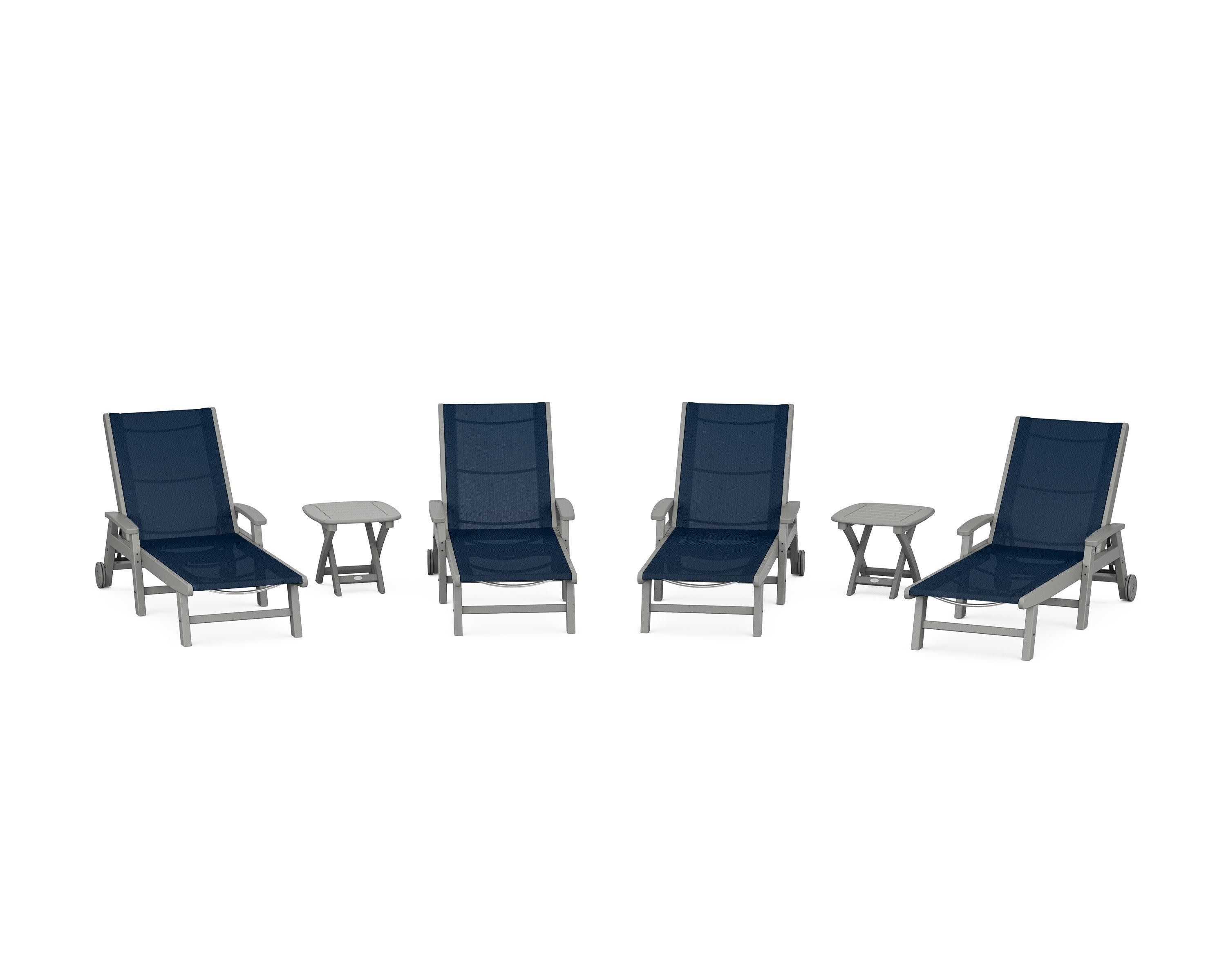Coastal Chaise 6-Piece Set with Wheels in Slate Grey / Navy Blue Sling