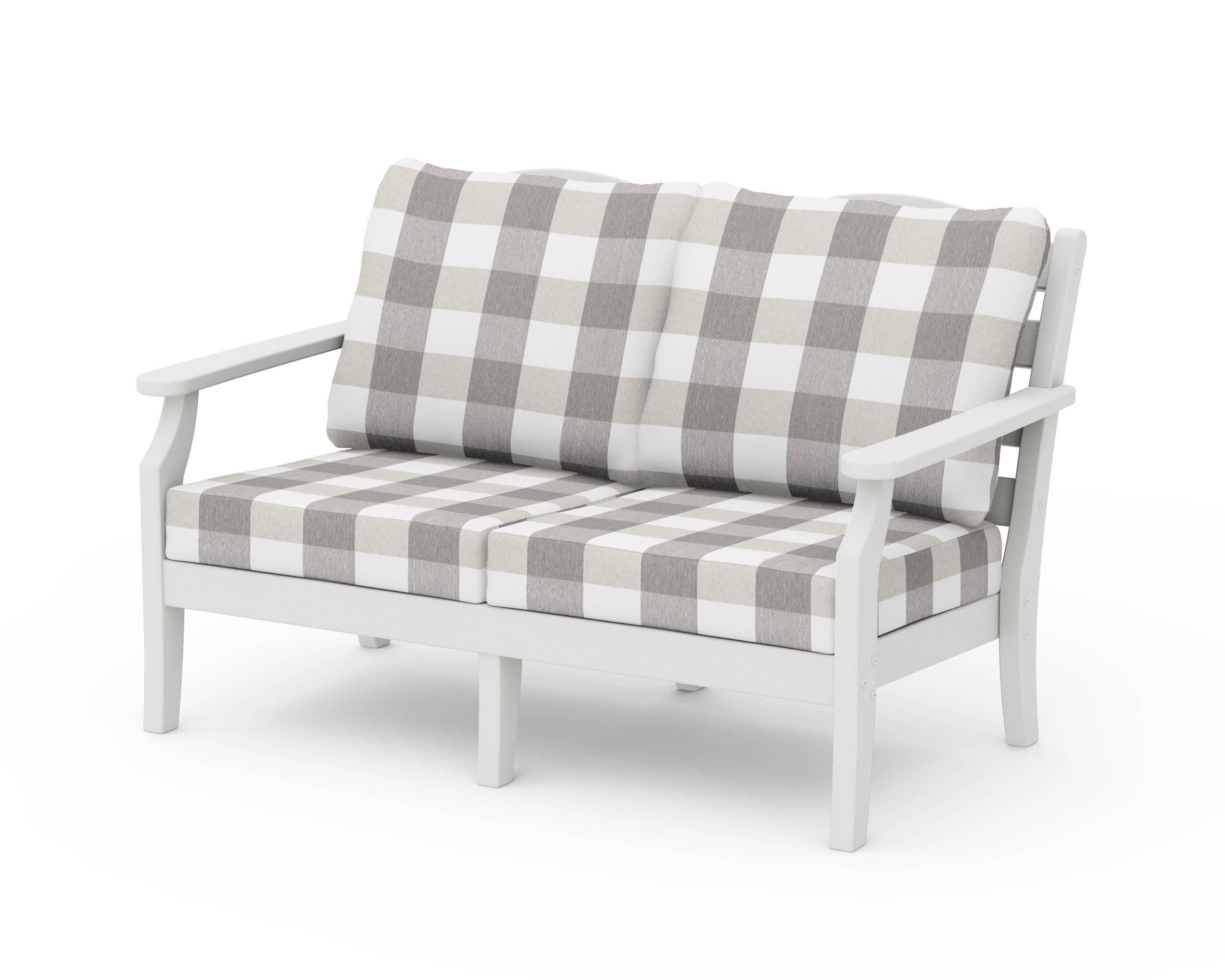 Savannah Deep Seating Loveseat in Vintage White / Buffalo Plaid Grey Mist
