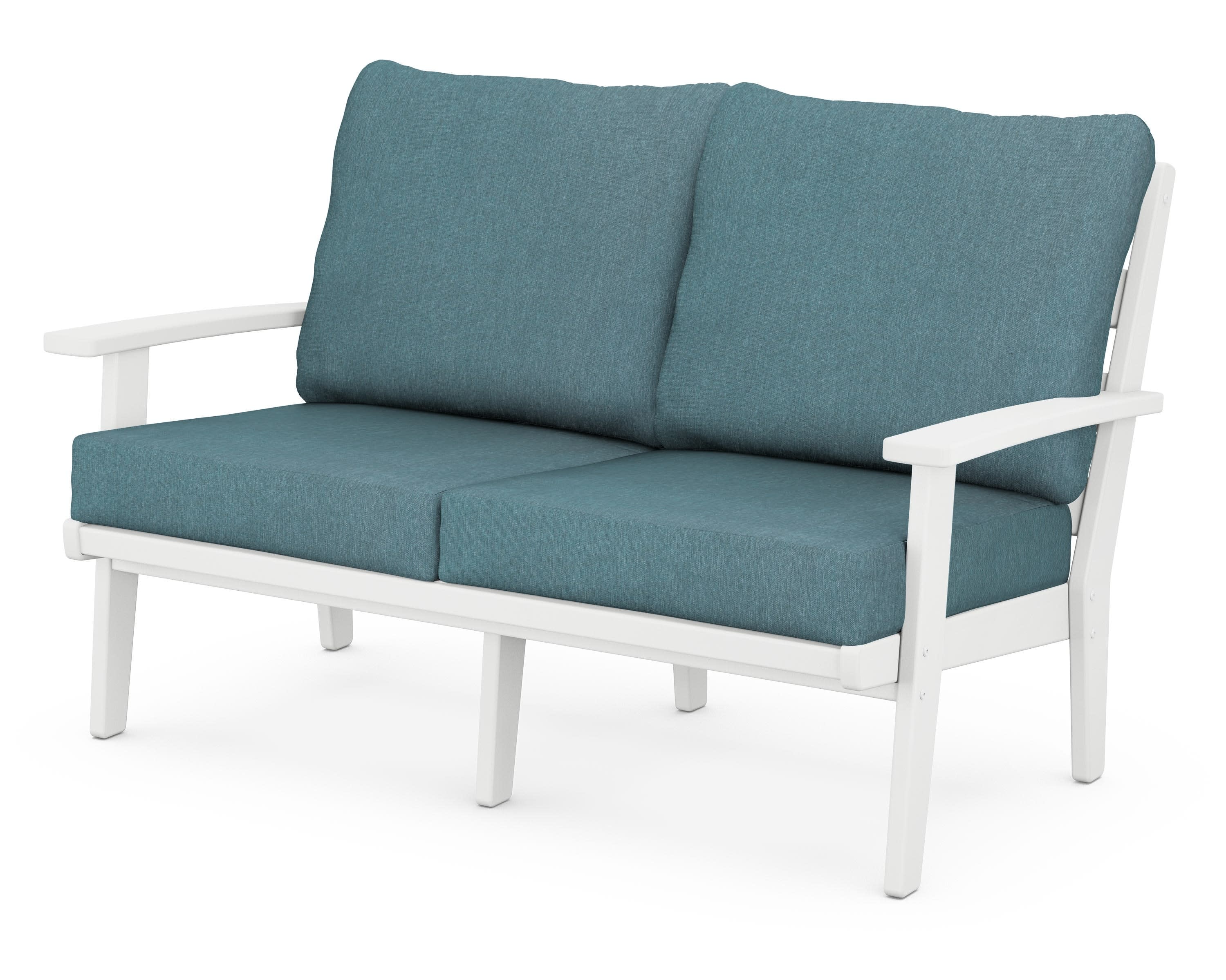 Grant Park Deep Seating Loveseat in White / Ocean Teal