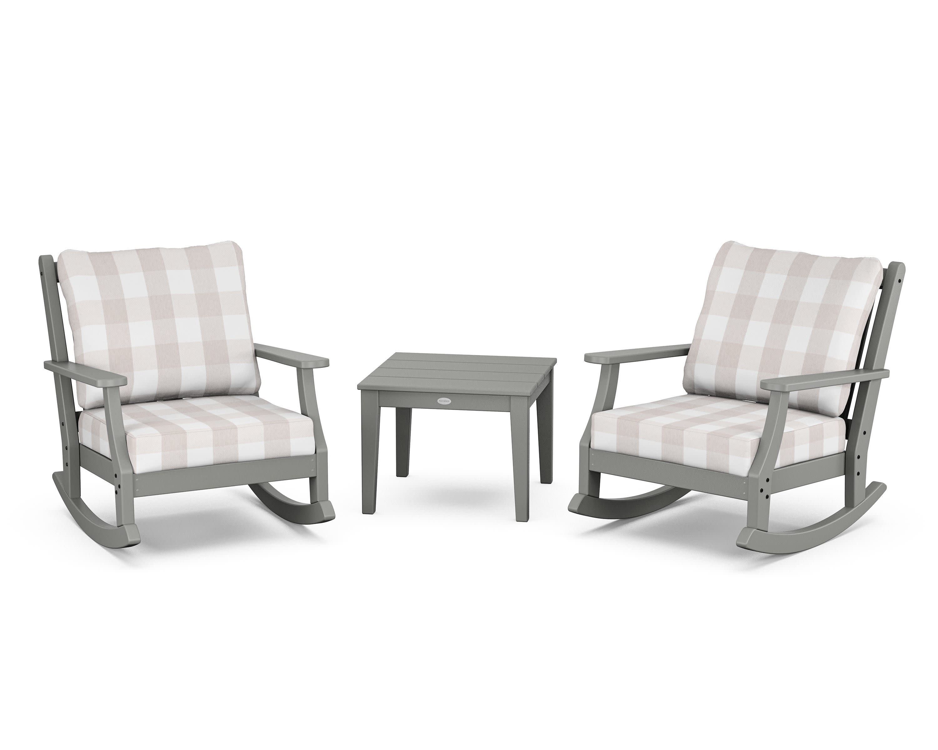 Wovendale 3-Piece Deep Seating Rocker Set in Slate Grey / Buffalo Plaid Dune Burlap