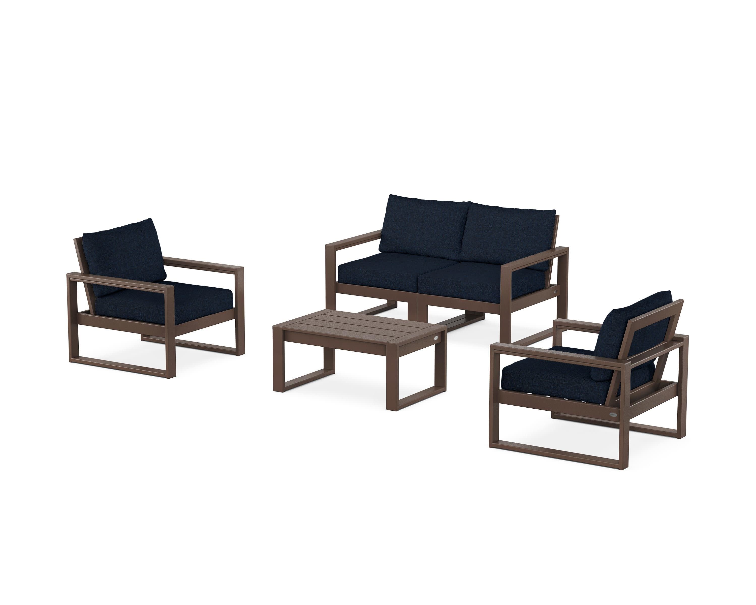 EDGE Sectional 4-Piece Deep Seating Set with Loveseat in Mahogany / Marine Indigo