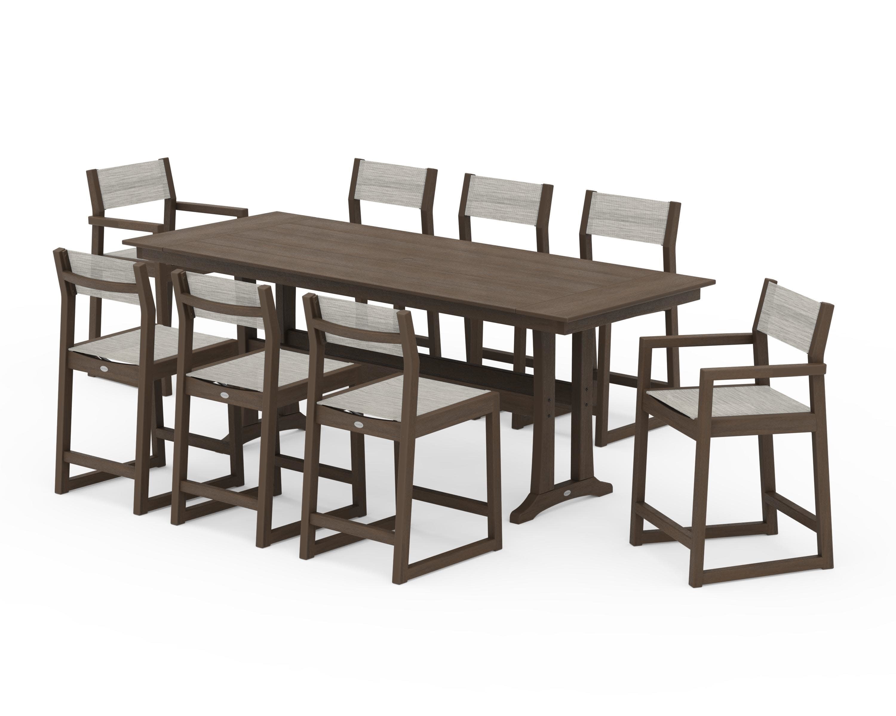 EDGE Sling 9-Piece Farmhouse Counter Set with Trestle Legs in Kona / Birch Sling