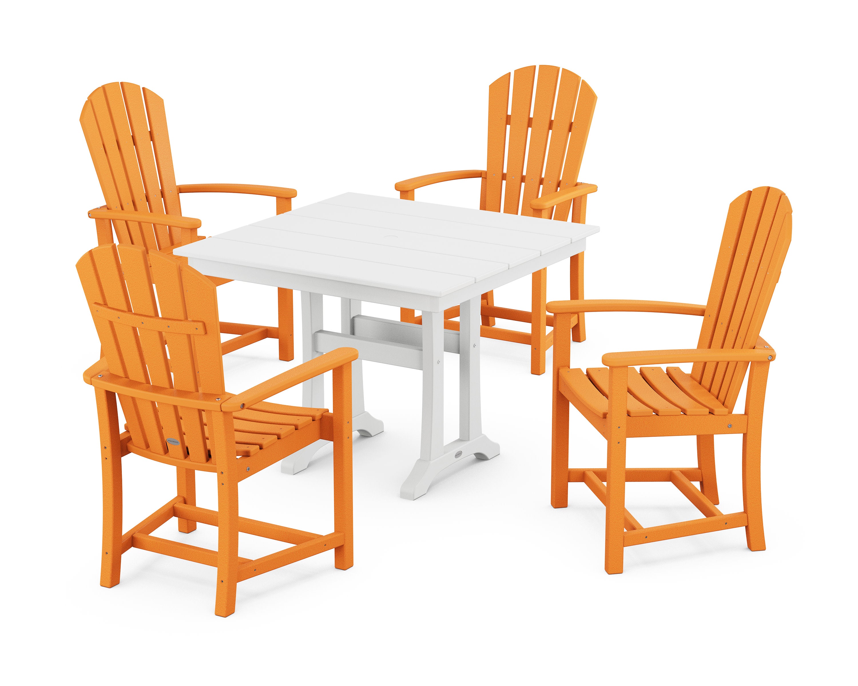Palm Coast 5-Piece Farmhouse Dining Set With Trestle Legs in Tangerine / White