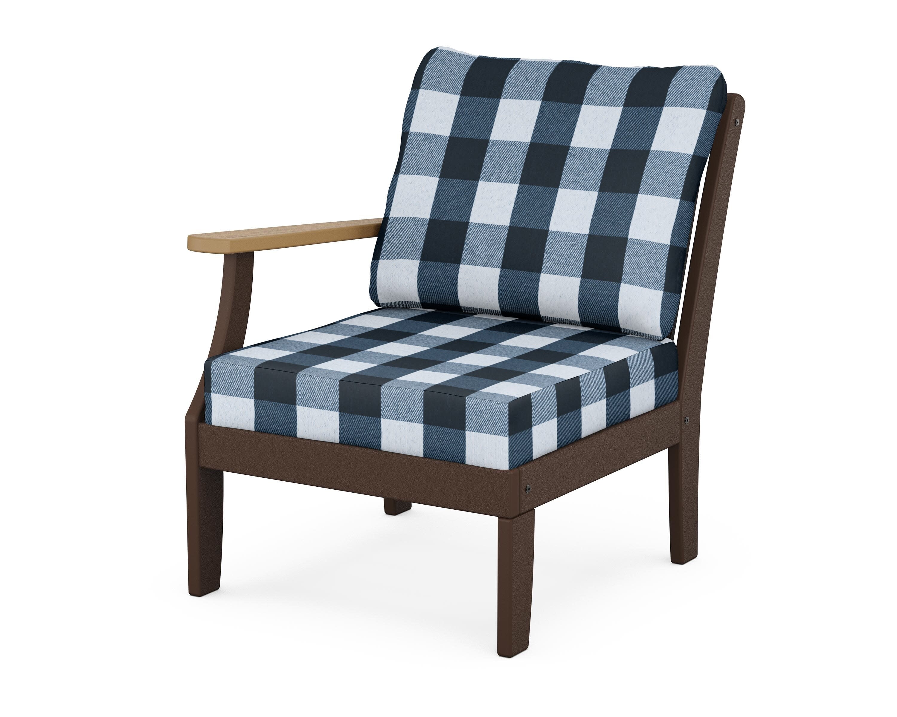 Braxton Modular Left Arm Chair in Mahogany / Natural / Buffalo Plaid Marine Indigo