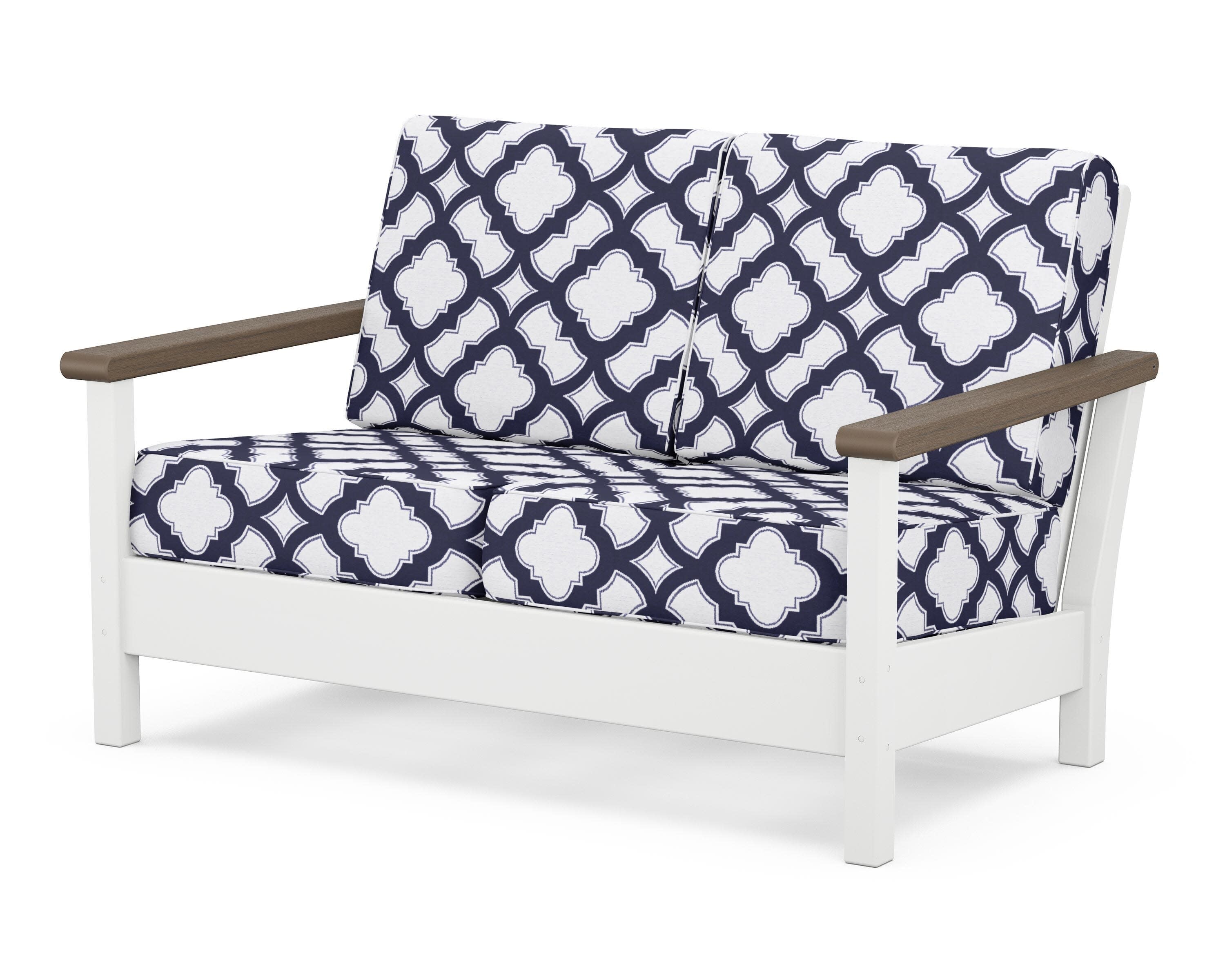 Harbour Deep Seating Loveseat in White / Kona / Trellis Navy