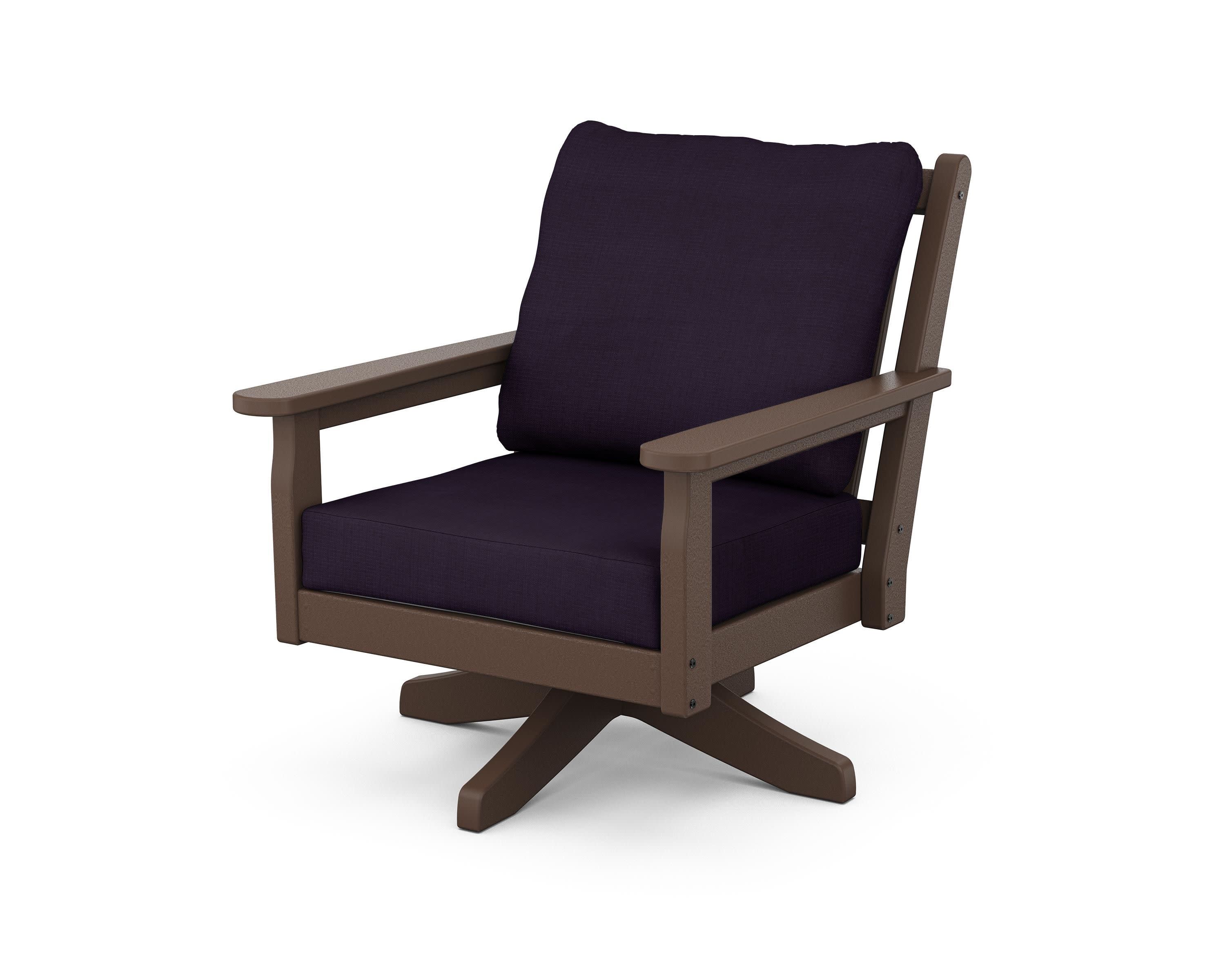 Chippendale Deep Seating Swivel Chair in Mahogany / Navy Linen