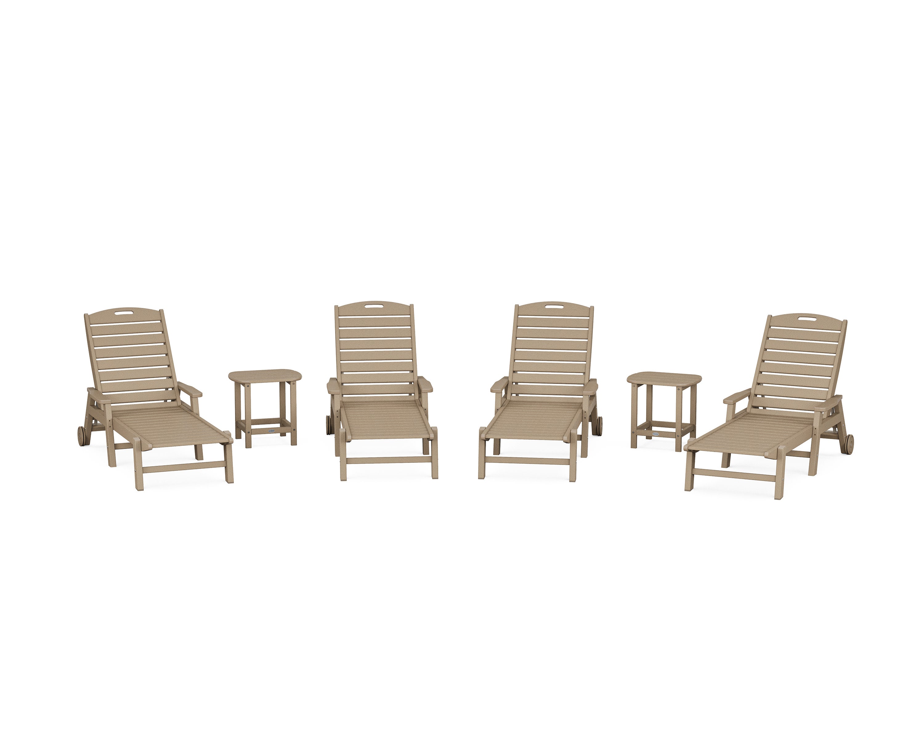 Nautical Chaise 6-Piece Set with Arms & Wheels in Vintage Sahara