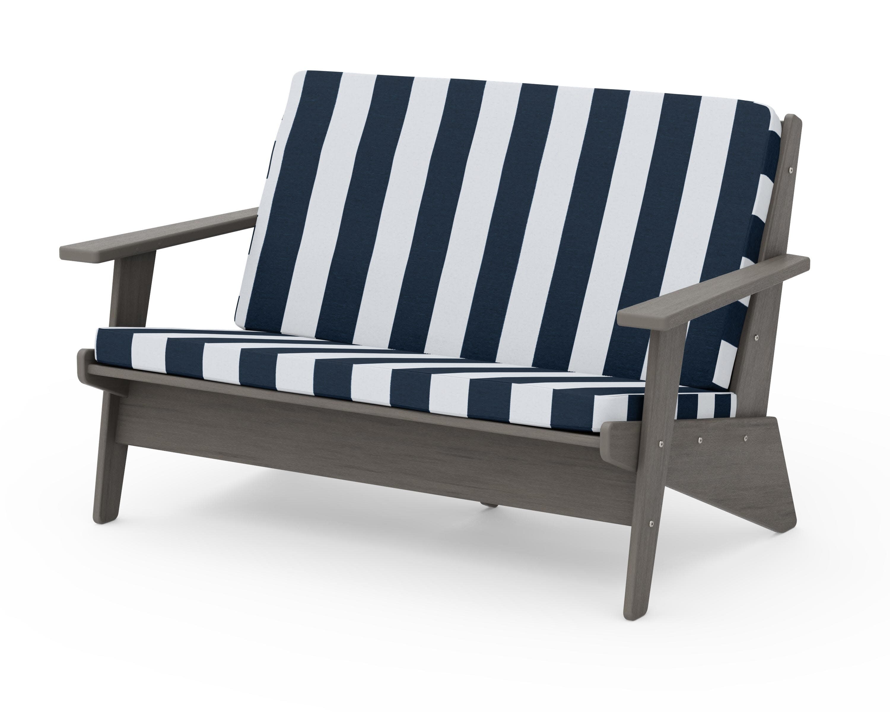 Riviera Modern Lounge Loveseat in Driftwood / Cabana Stripe Marine Indigo