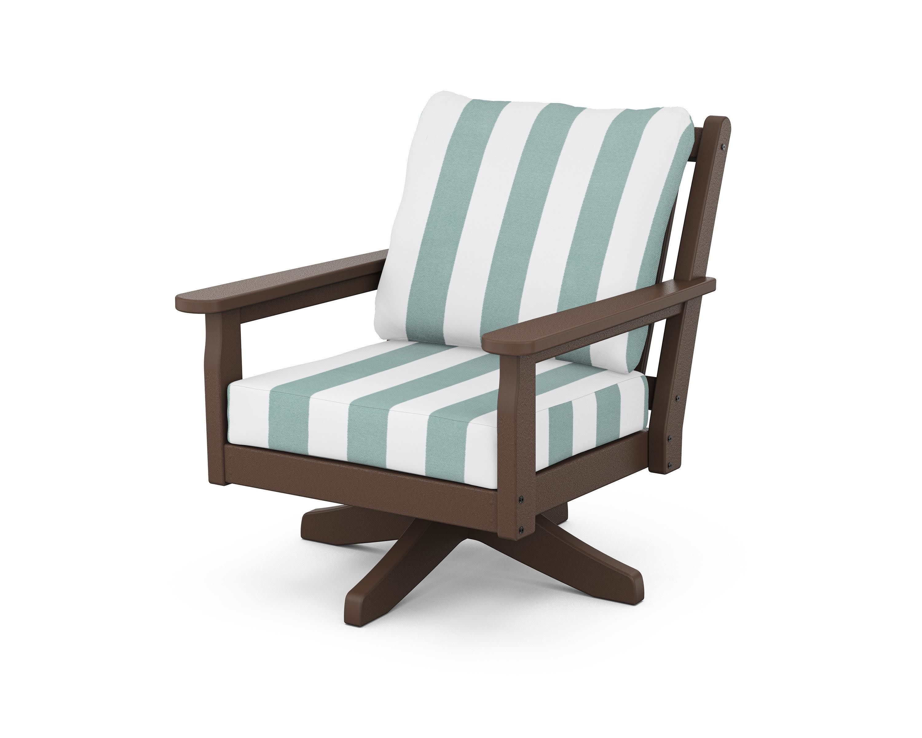 Chippendale Deep Seating Swivel Chair in Mahogany / Cabana Stripe Glacier Spa