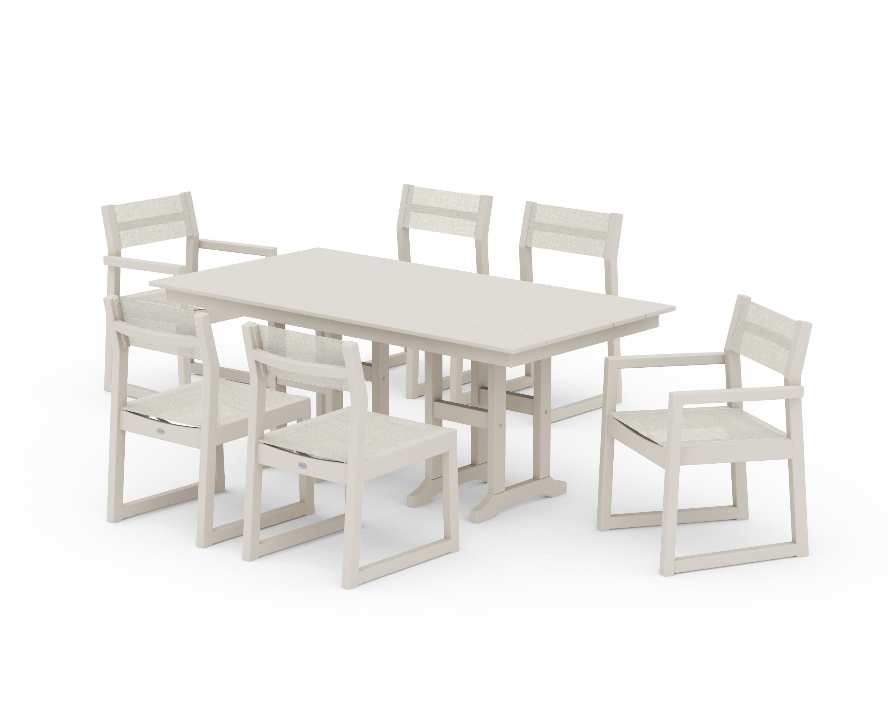 EDGE Sling 7-Piece Farmhouse Dining Set in Sand / Parchment Sling