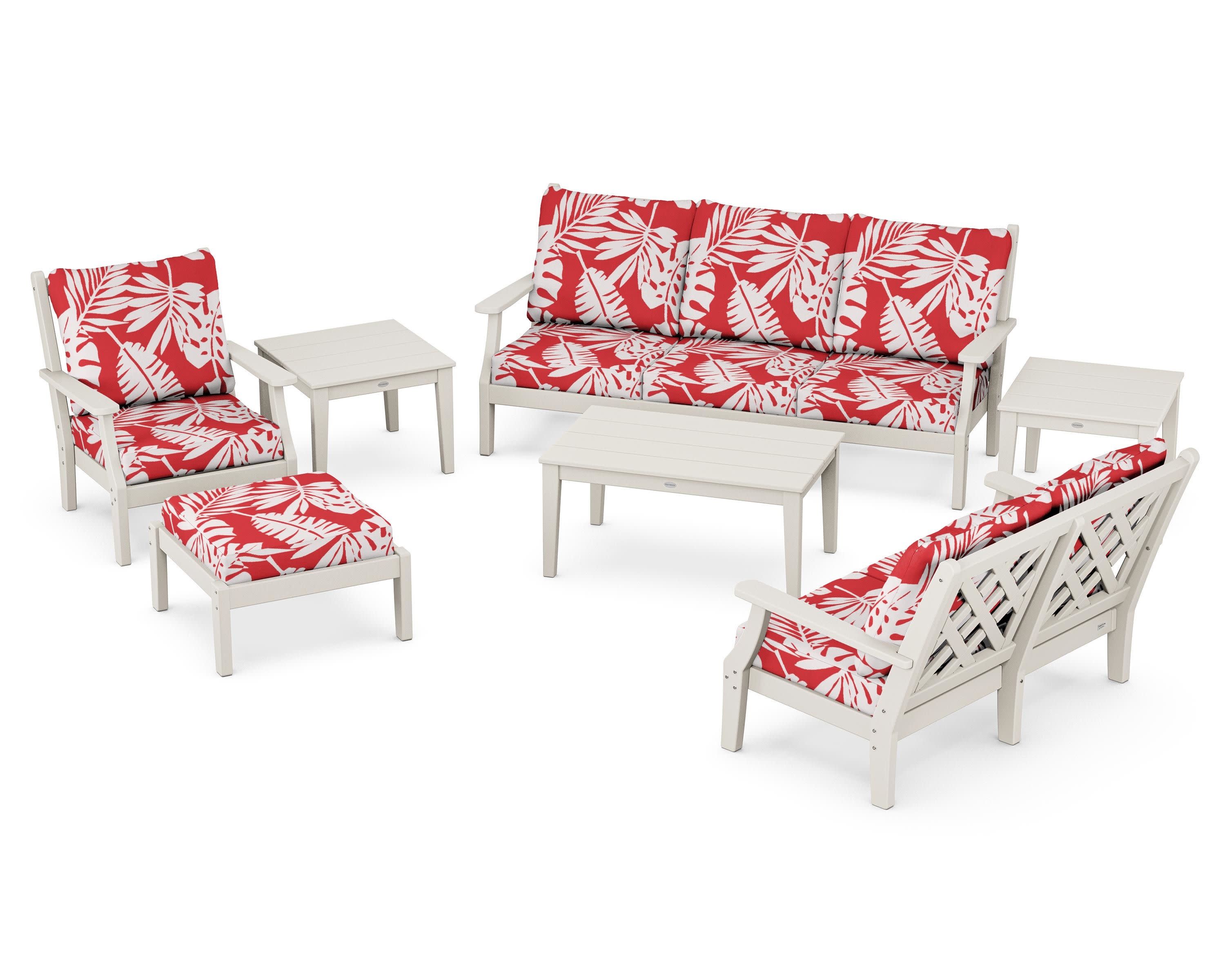 Wovendale 7-Piece Deep Seating Set in Sand / Leaf Crimson