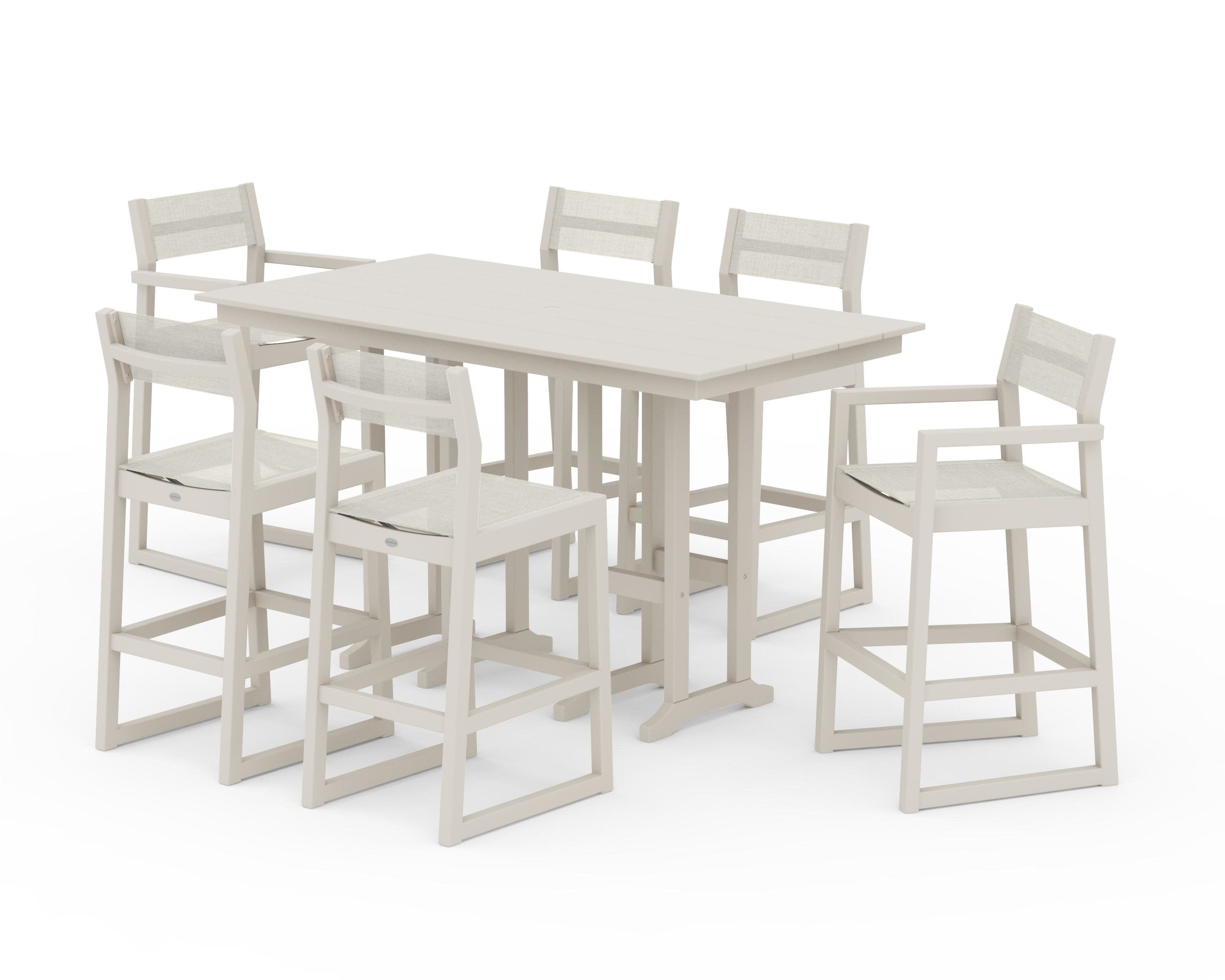 EDGE Sling 7-Piece Farmhouse Bar Set in Sand / Parchment Sling