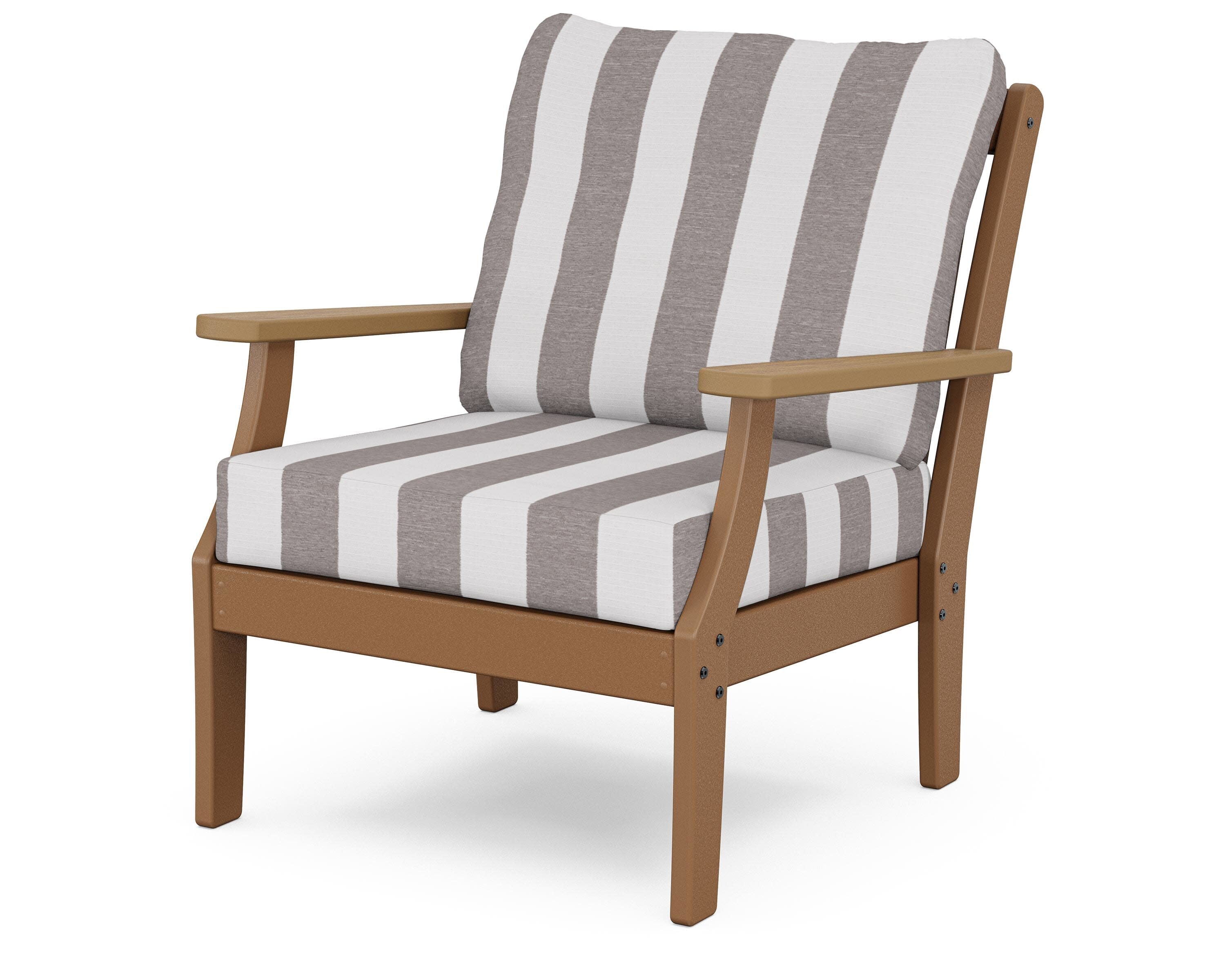 Braxton Deep Seating Chair in Teak / Natural / Cabana Stripe Grey Mist