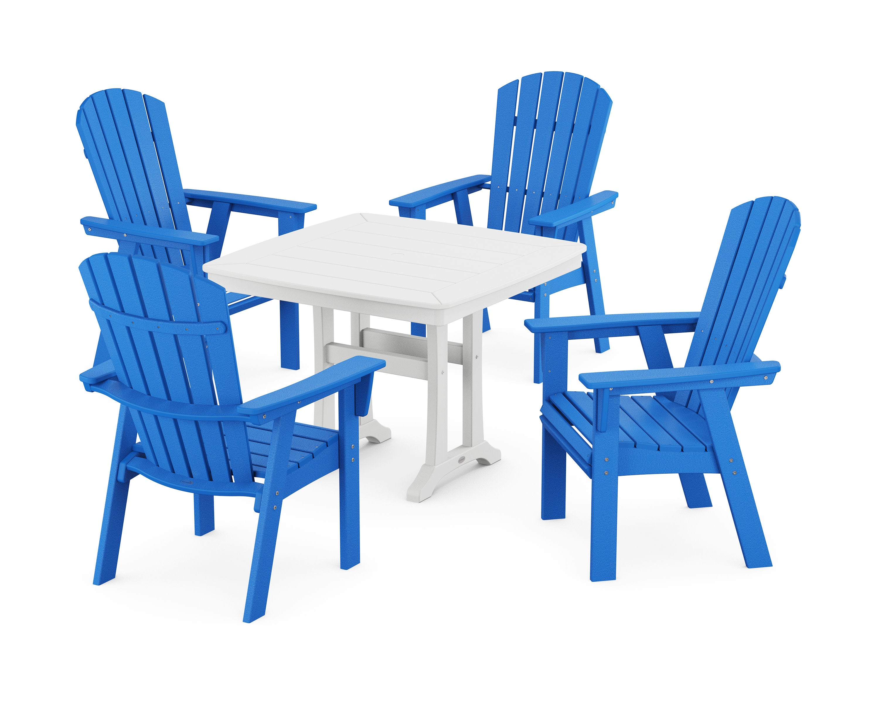 Nautical Adirondack 5-Piece Dining Set with Trestle Legs in Pacific Blue / White