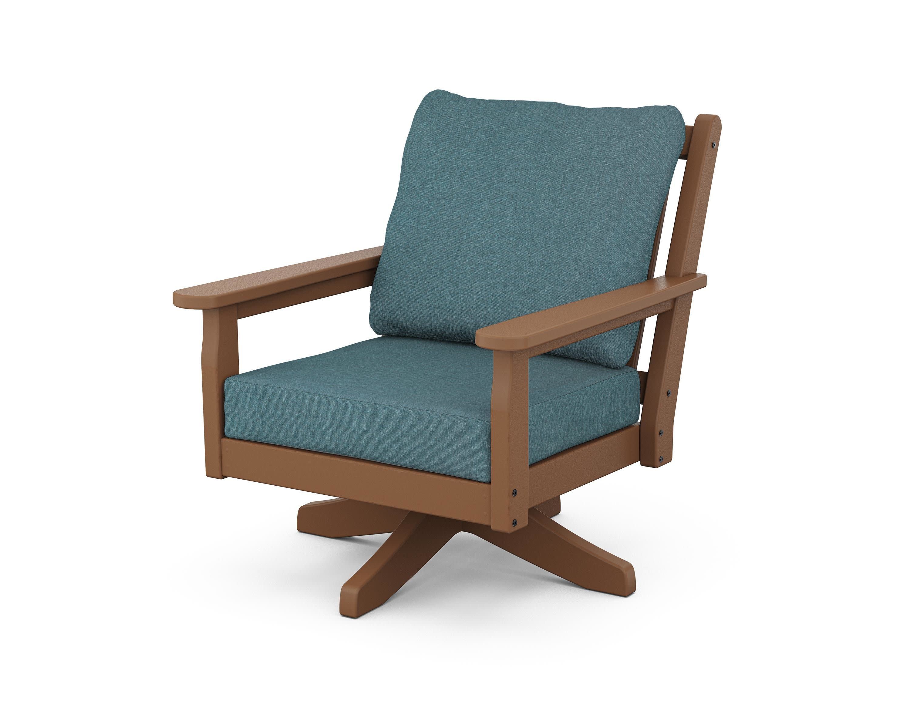 Chippendale Deep Seating Swivel Chair in Teak / Ocean Teal