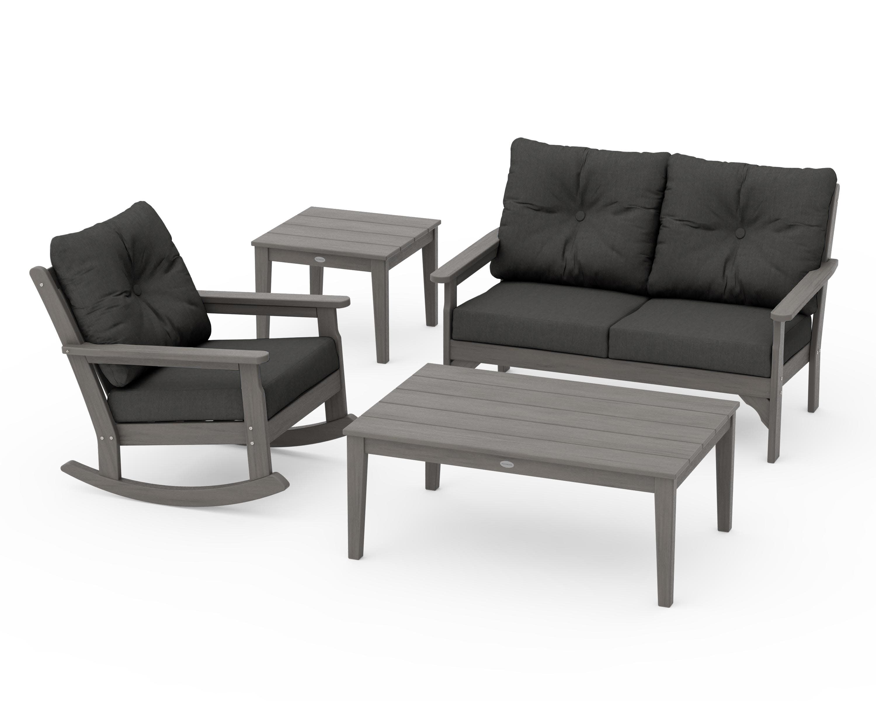 Vineyard 4-Piece Deep Seating Rocker Set in Driftwood / Spectrum Carbon