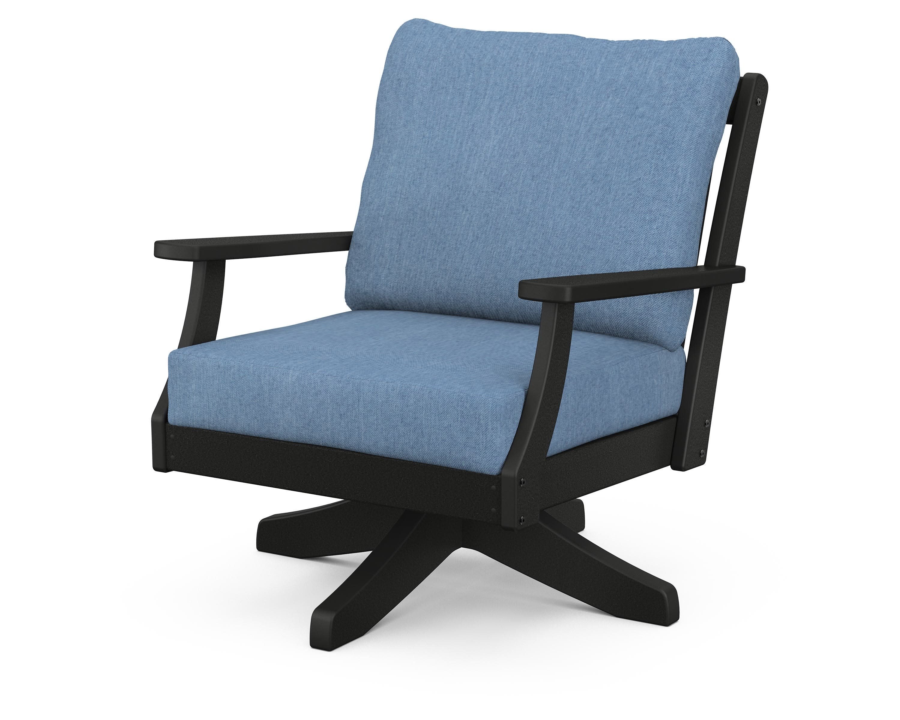 Braxton Deep Seating Swivel Chair in Black / Sky Blue
