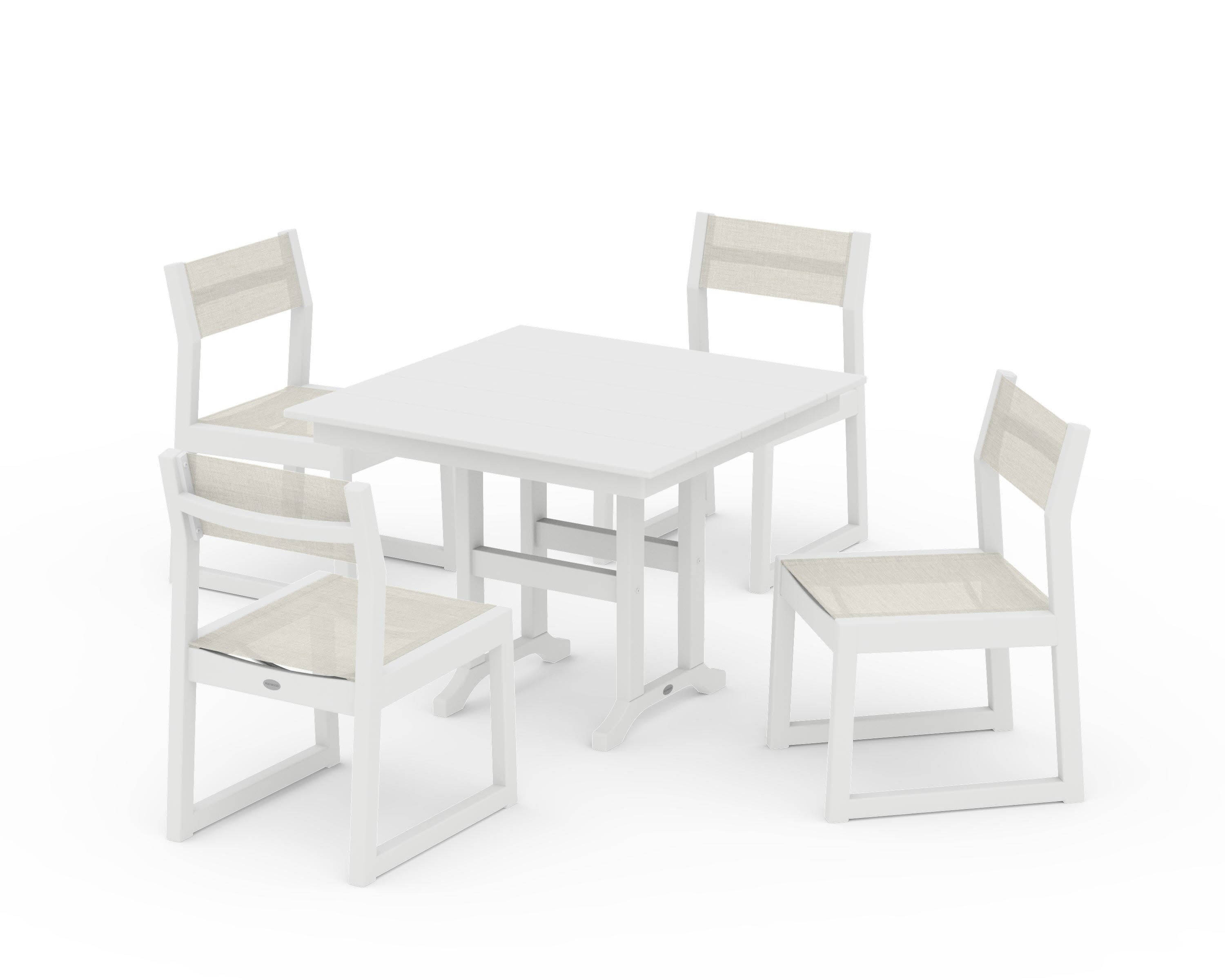 EDGE Sling Side Chair 5-Piece Farmhouse Dining Set in White / Parchment Sling