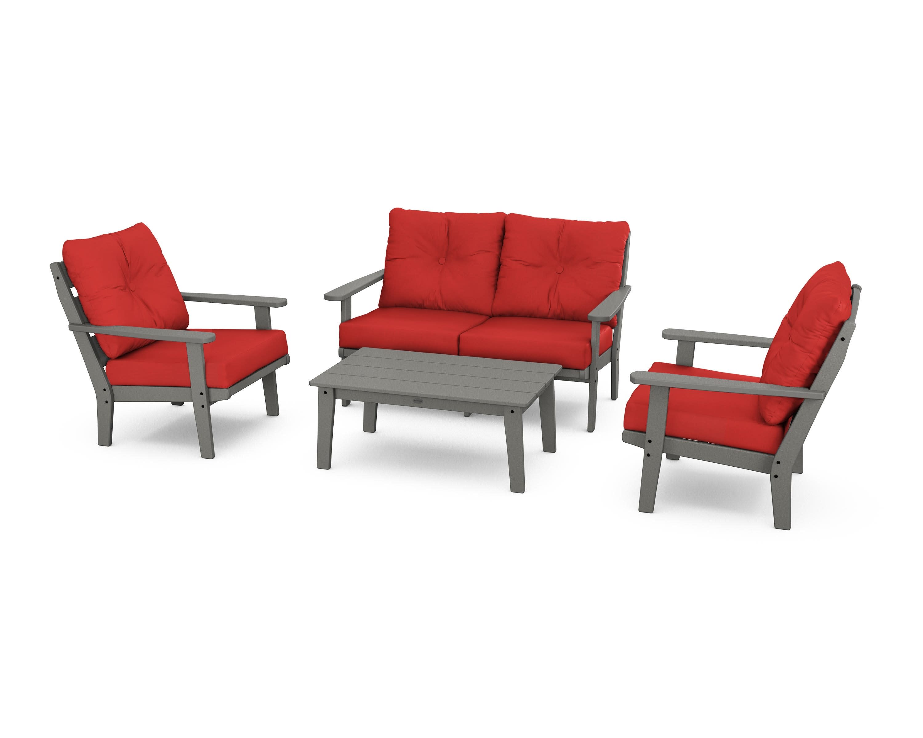 Lakeside 4-Piece Deep Seating Set in Slate Grey / Crimson Linen