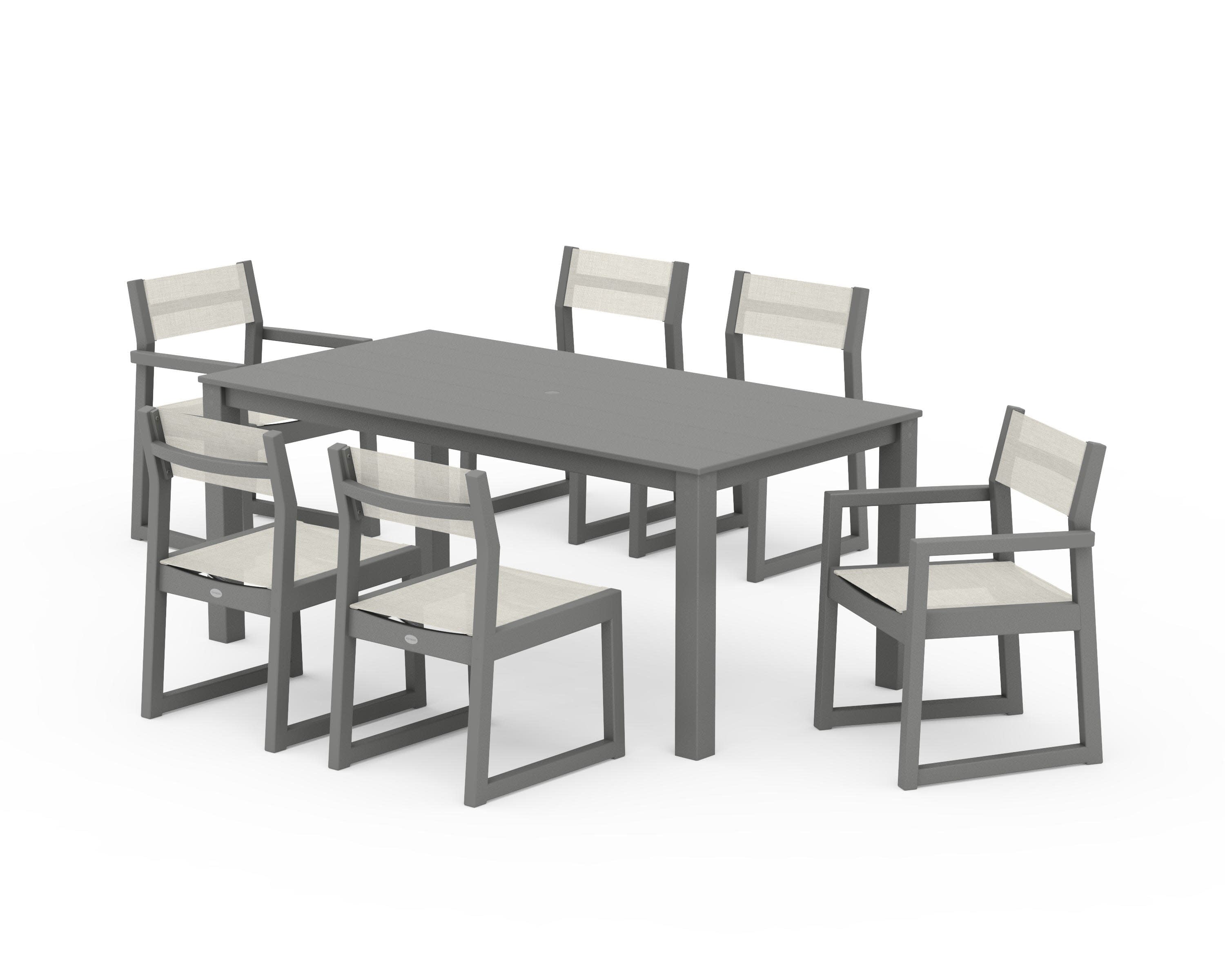 EDGE Sling 7-Piece Parsons Dining Set in Slate Grey / Parchment Sling