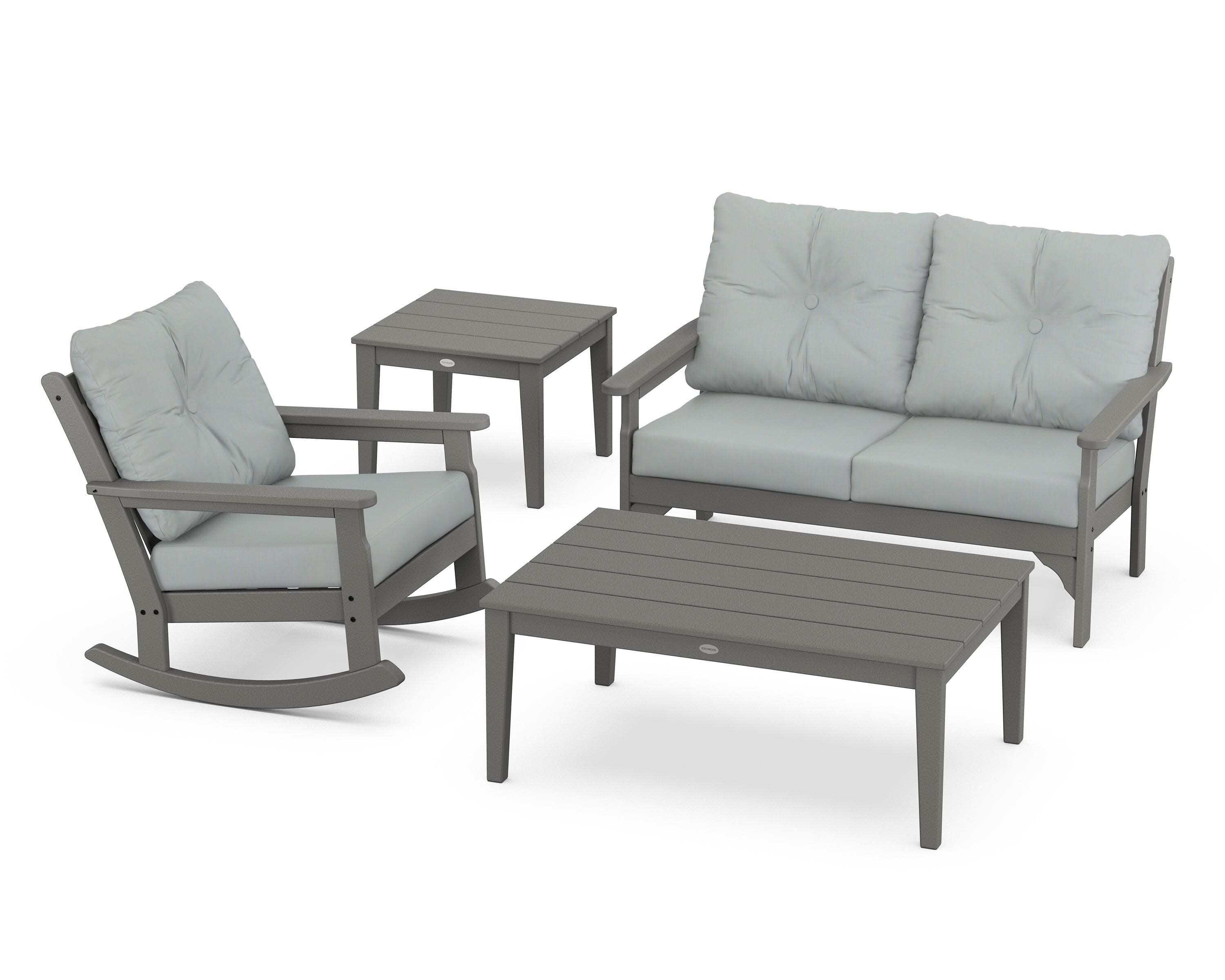 Vineyard 4-Piece Deep Seating Rocker Set in Slate Grey / Spa