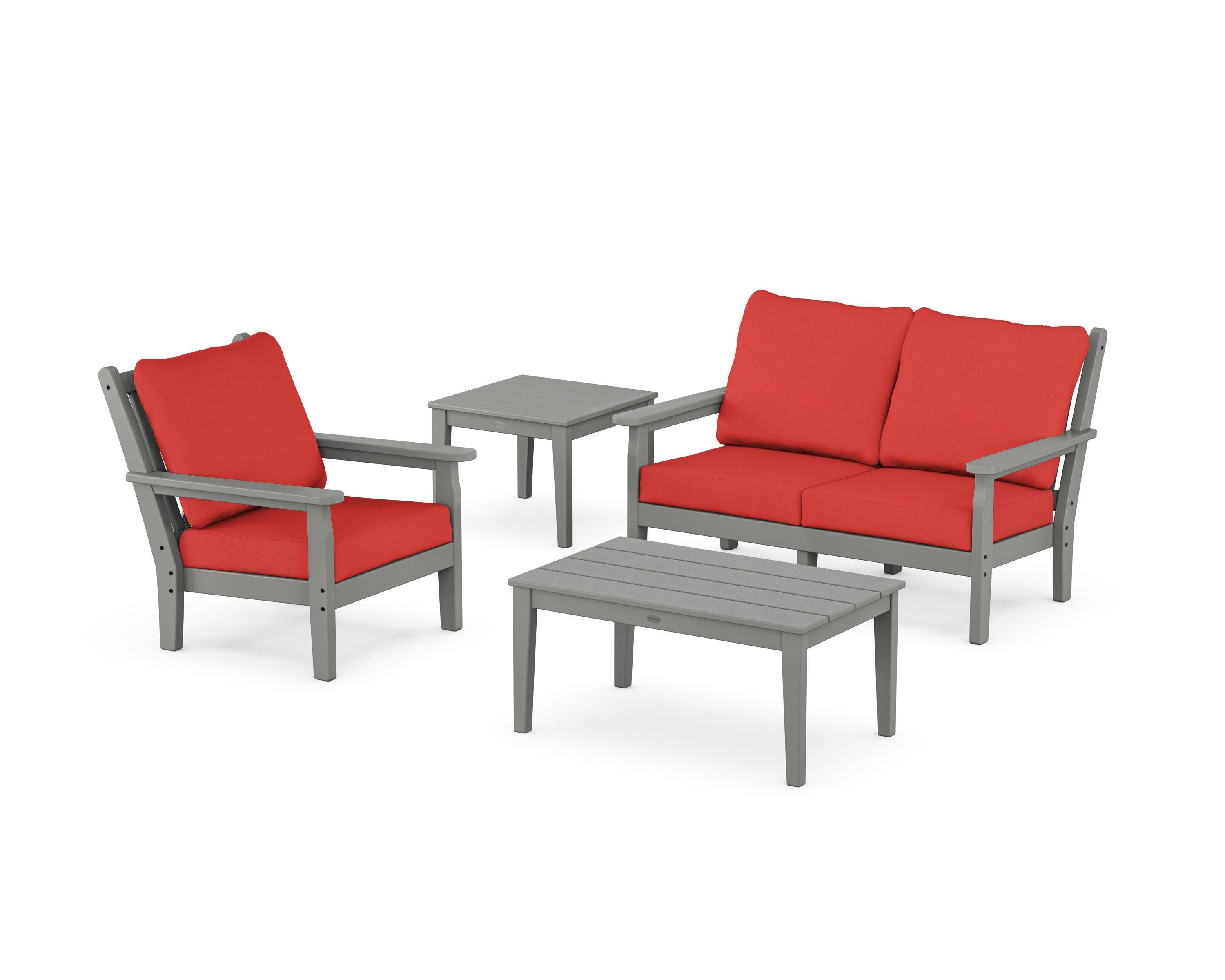 Chippendale 4-Piece Deep Seating Set in Slate Grey / Crimson Linen