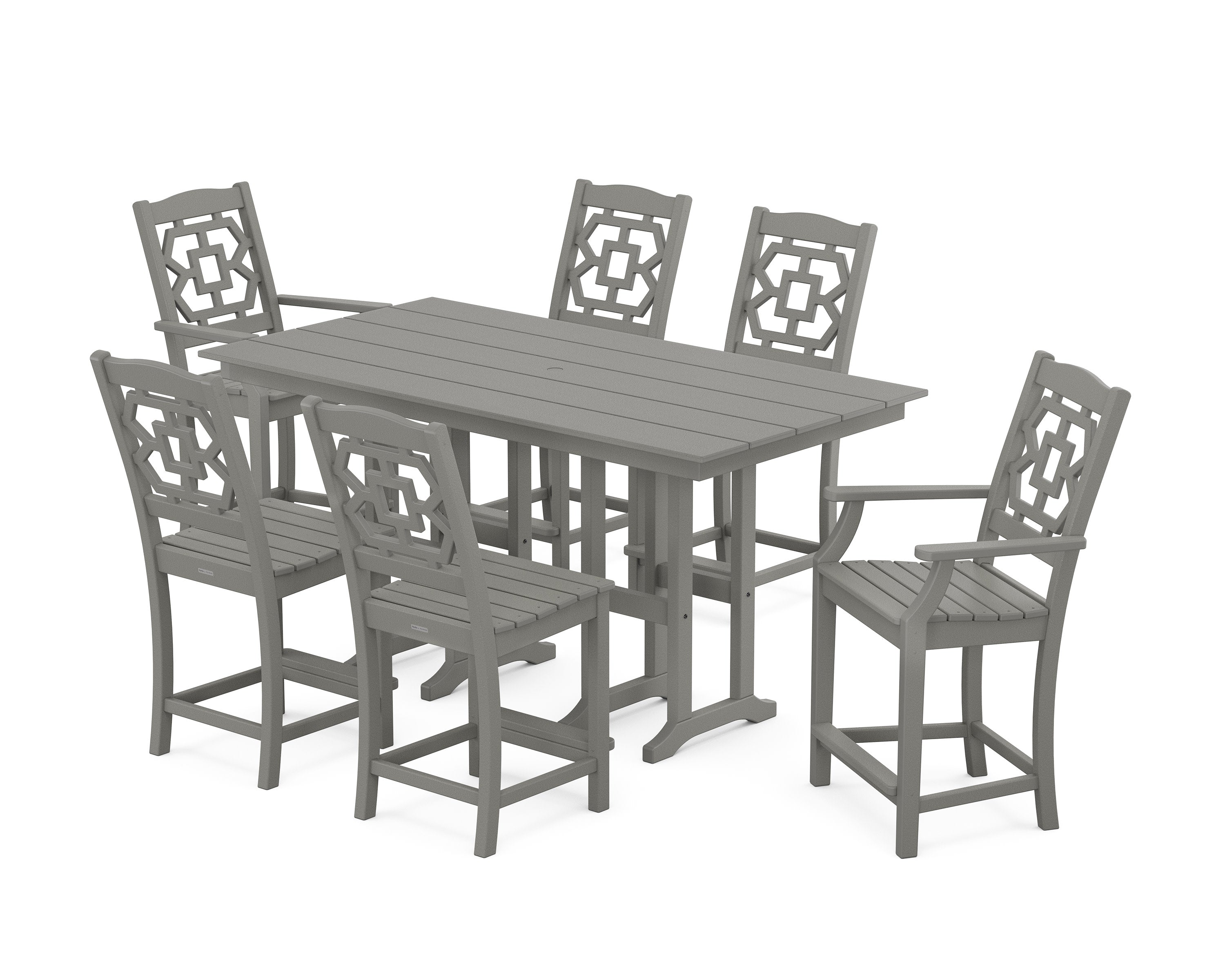 Chinoiserie 7-Piece Farmhouse Counter Set in Slate Grey