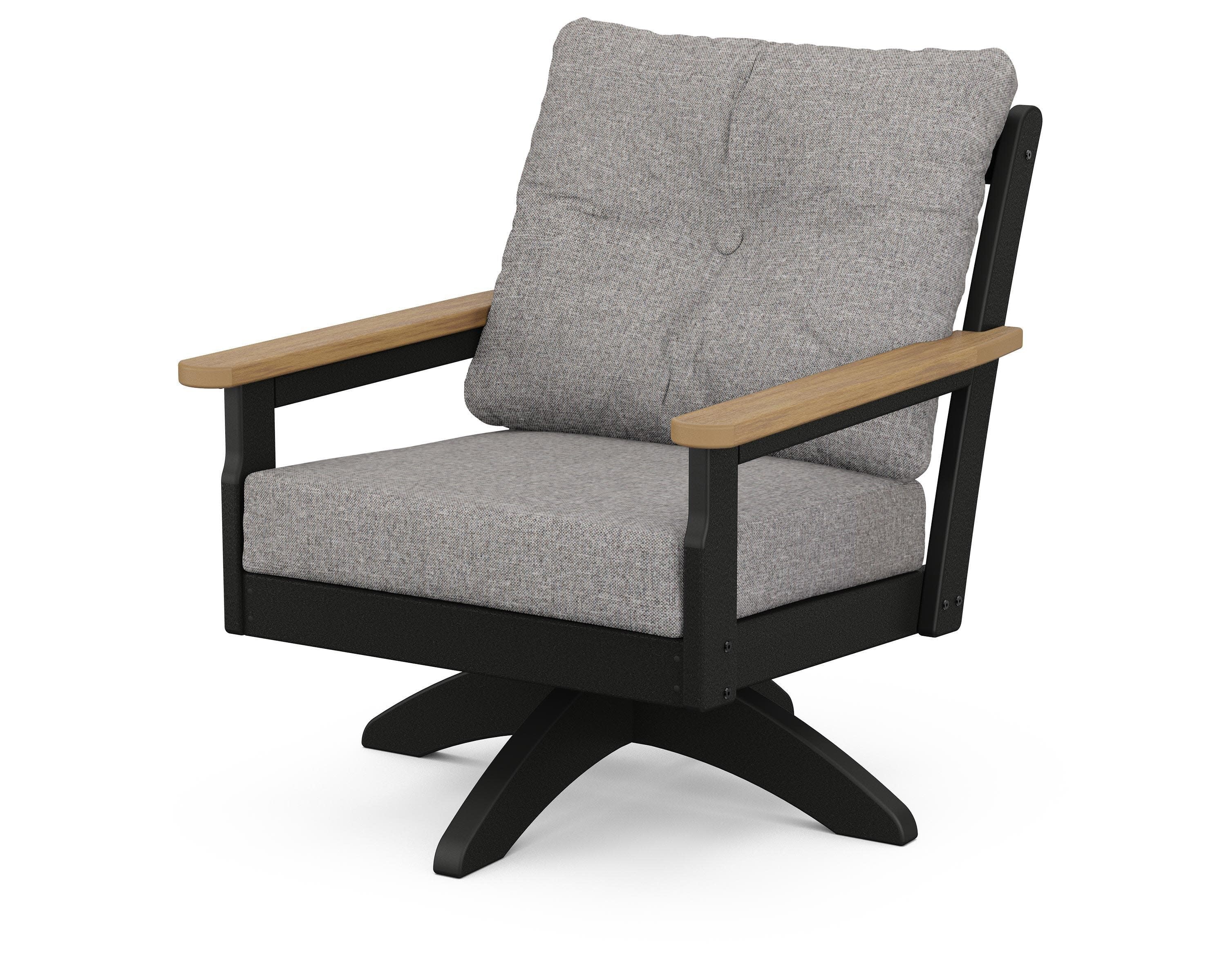 Vineyard Deep Seating Swivel Chair in Black / Natural / Grey Mist