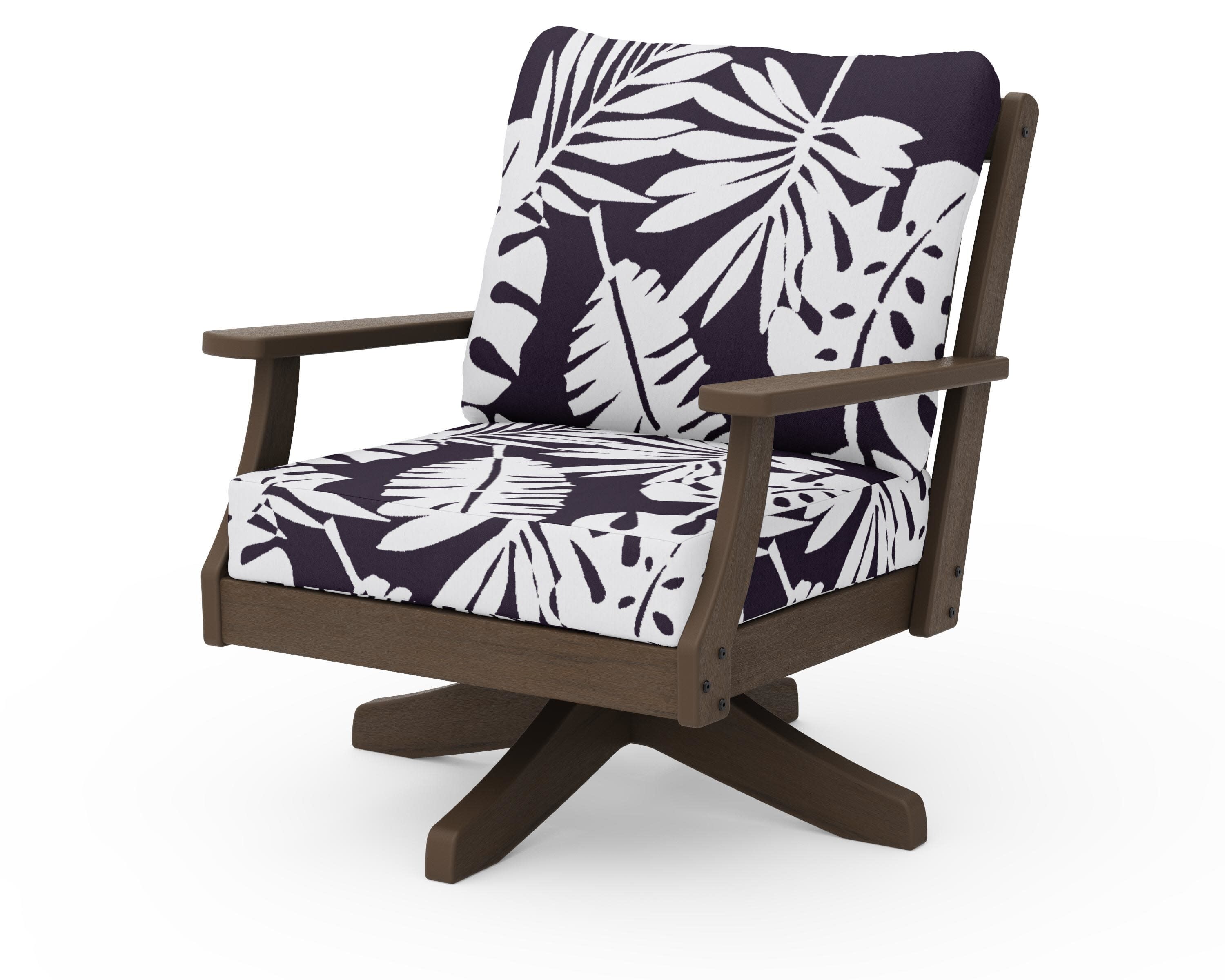 Braxton Deep Seating Swivel Chair in Kona / Leaf Navy