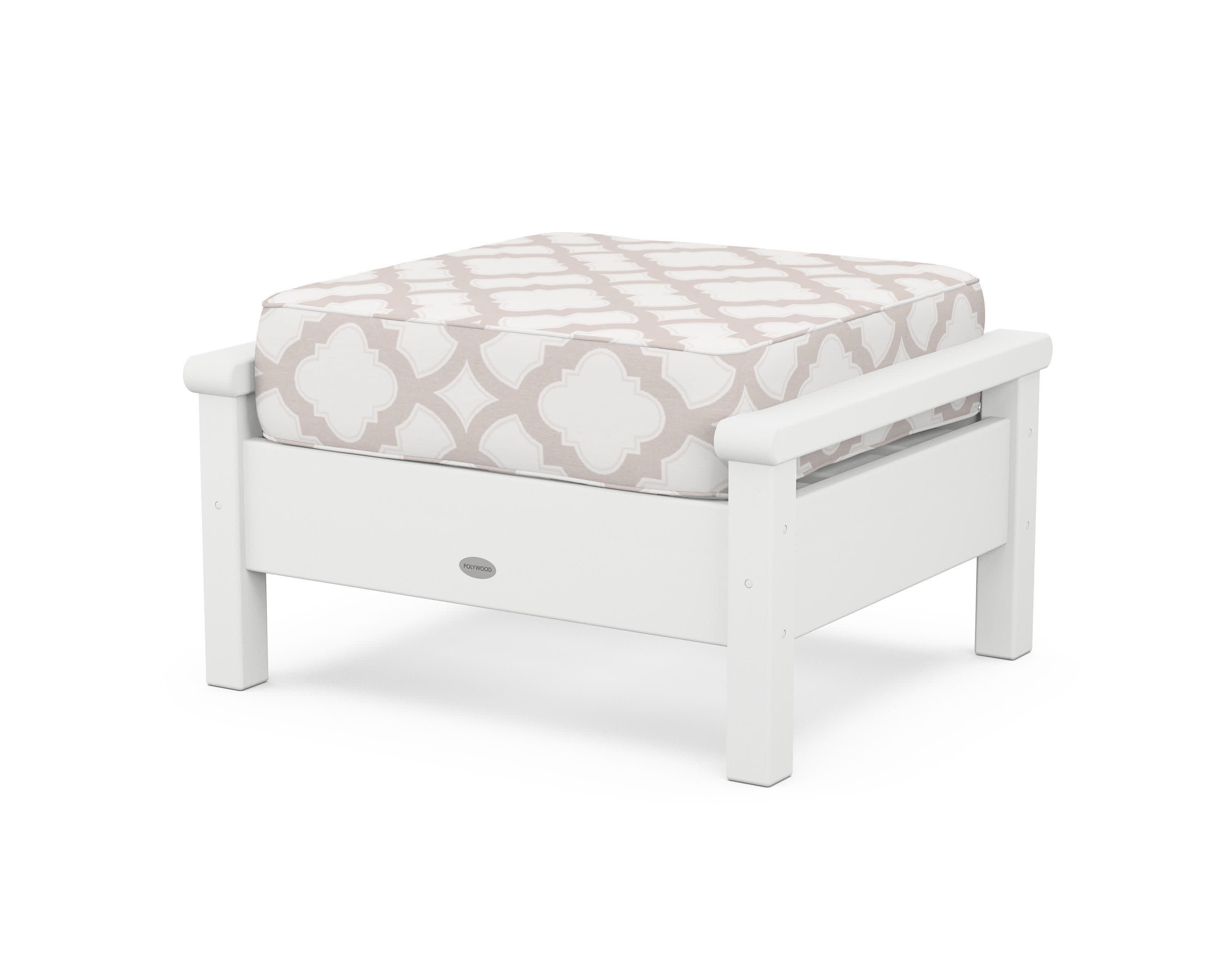Harbour Deep Seating Ottoman in White / Trellis Dune Burlap