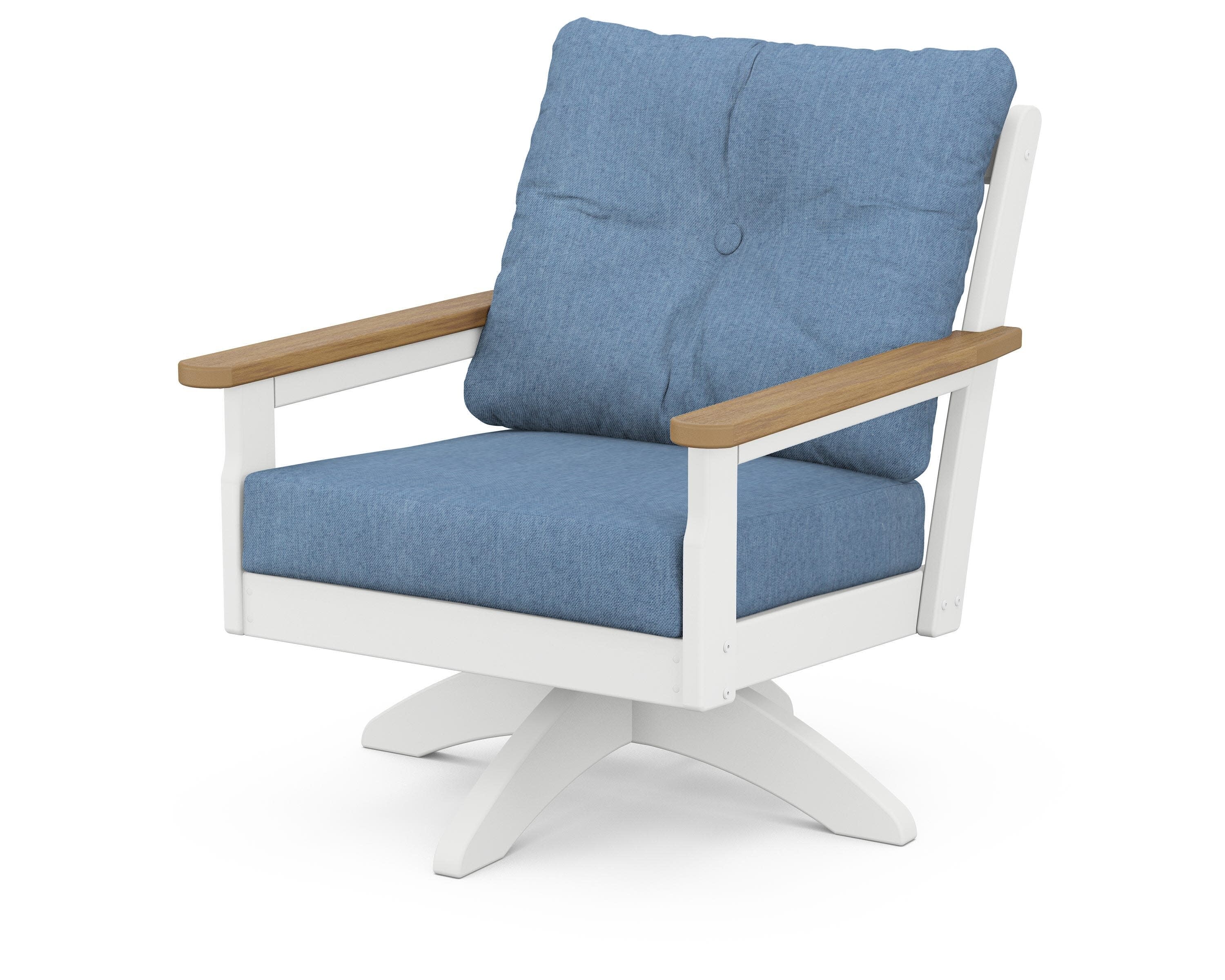 Vineyard Deep Seating Swivel Chair in White / Natural / Sky Blue