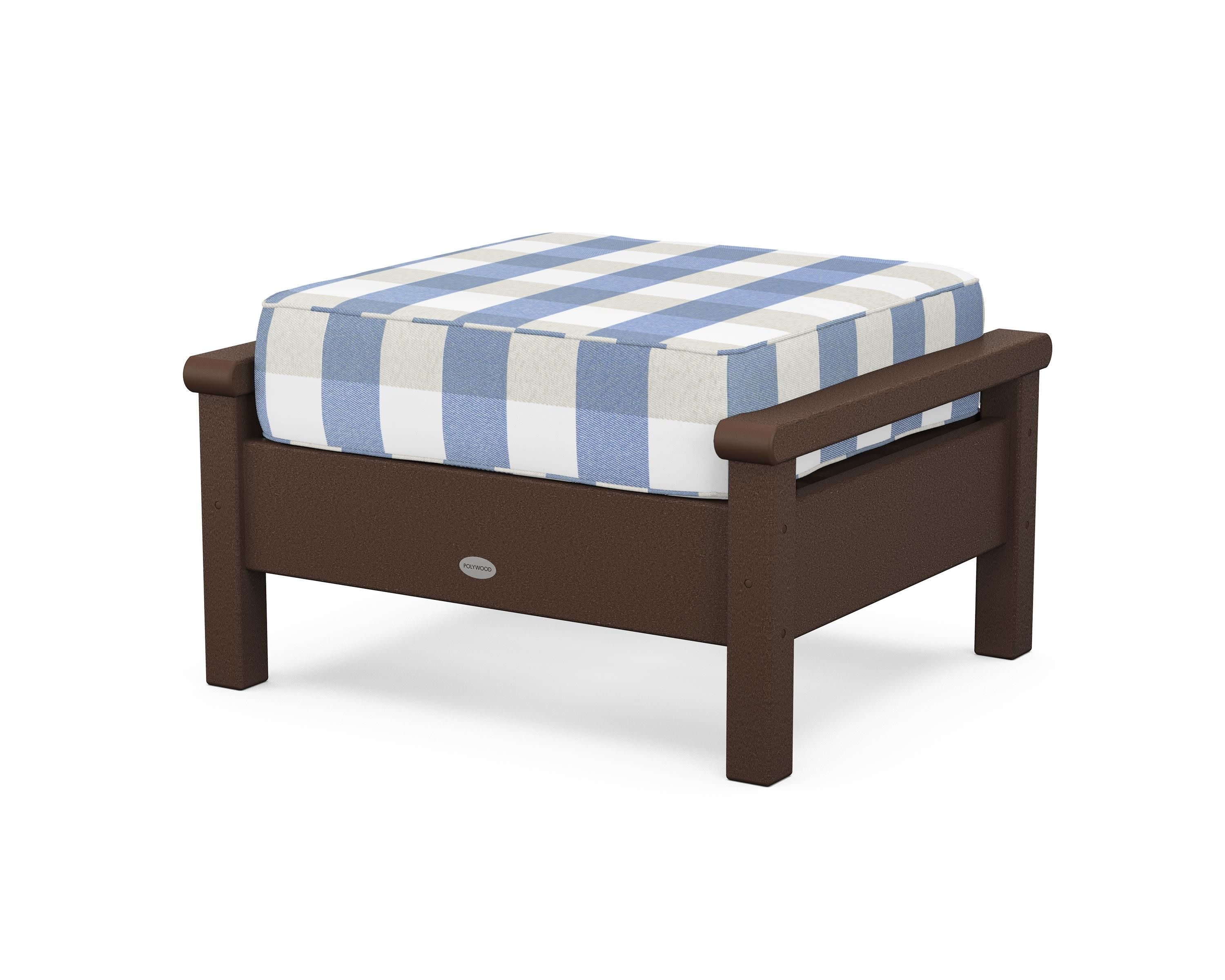 Harbour Deep Seating Ottoman in Mahogany / Buffalo Plaid Sky Blue