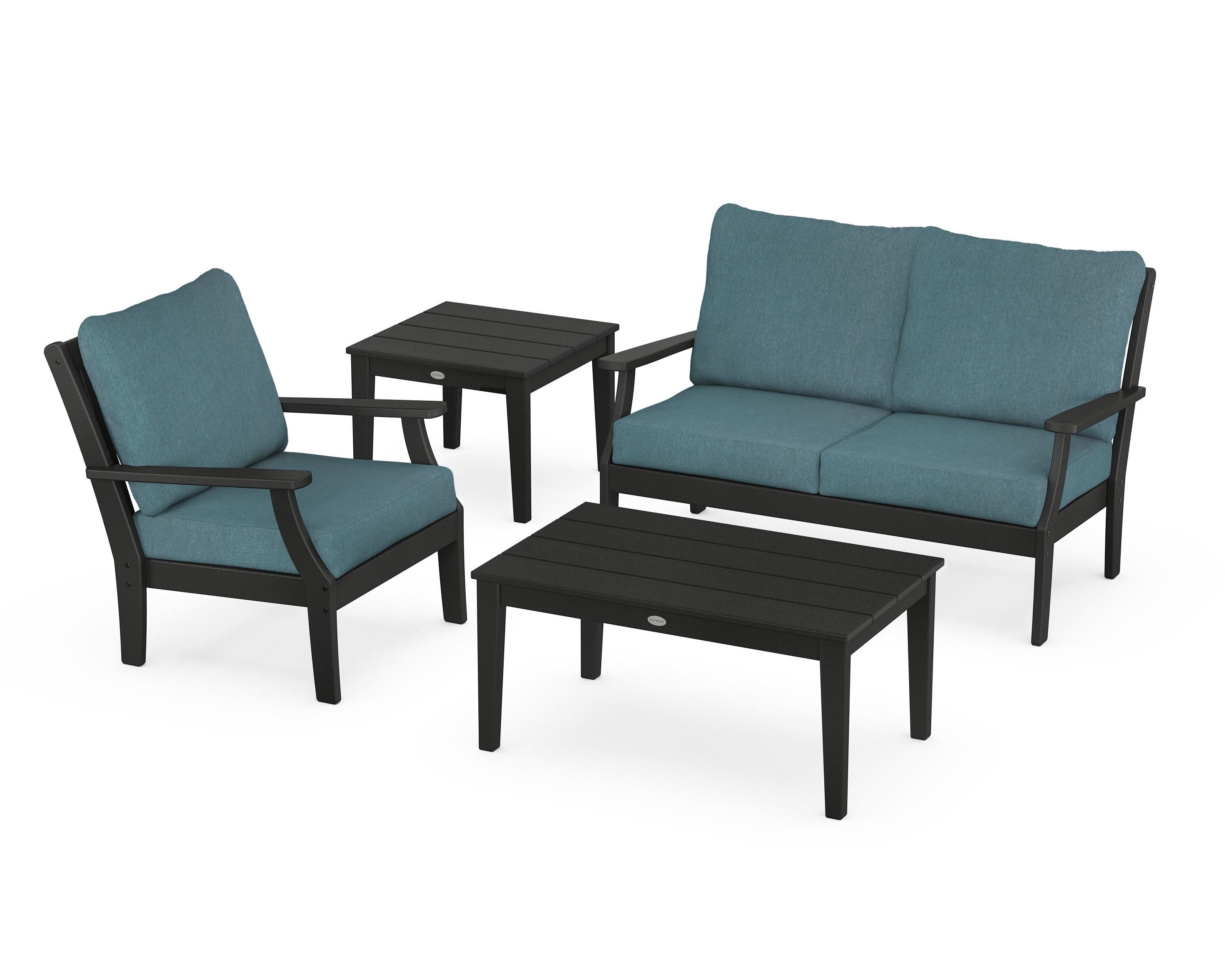 Braxton 4-Piece Deep Seating Set in Black / Ocean Teal
