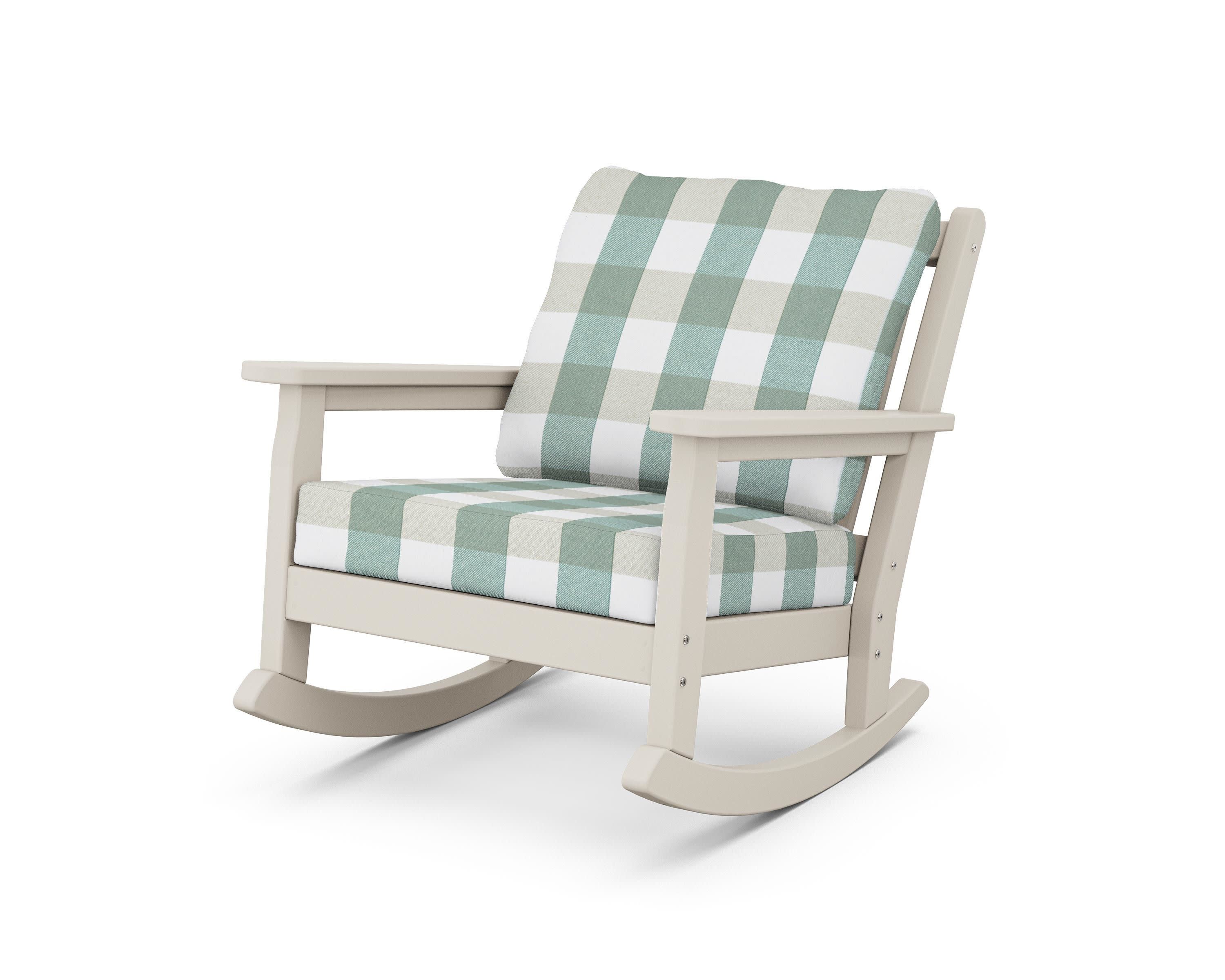 Chippendale Deep Seating Rocking Chair in Sand / Buffalo Plaid Glacier Spa