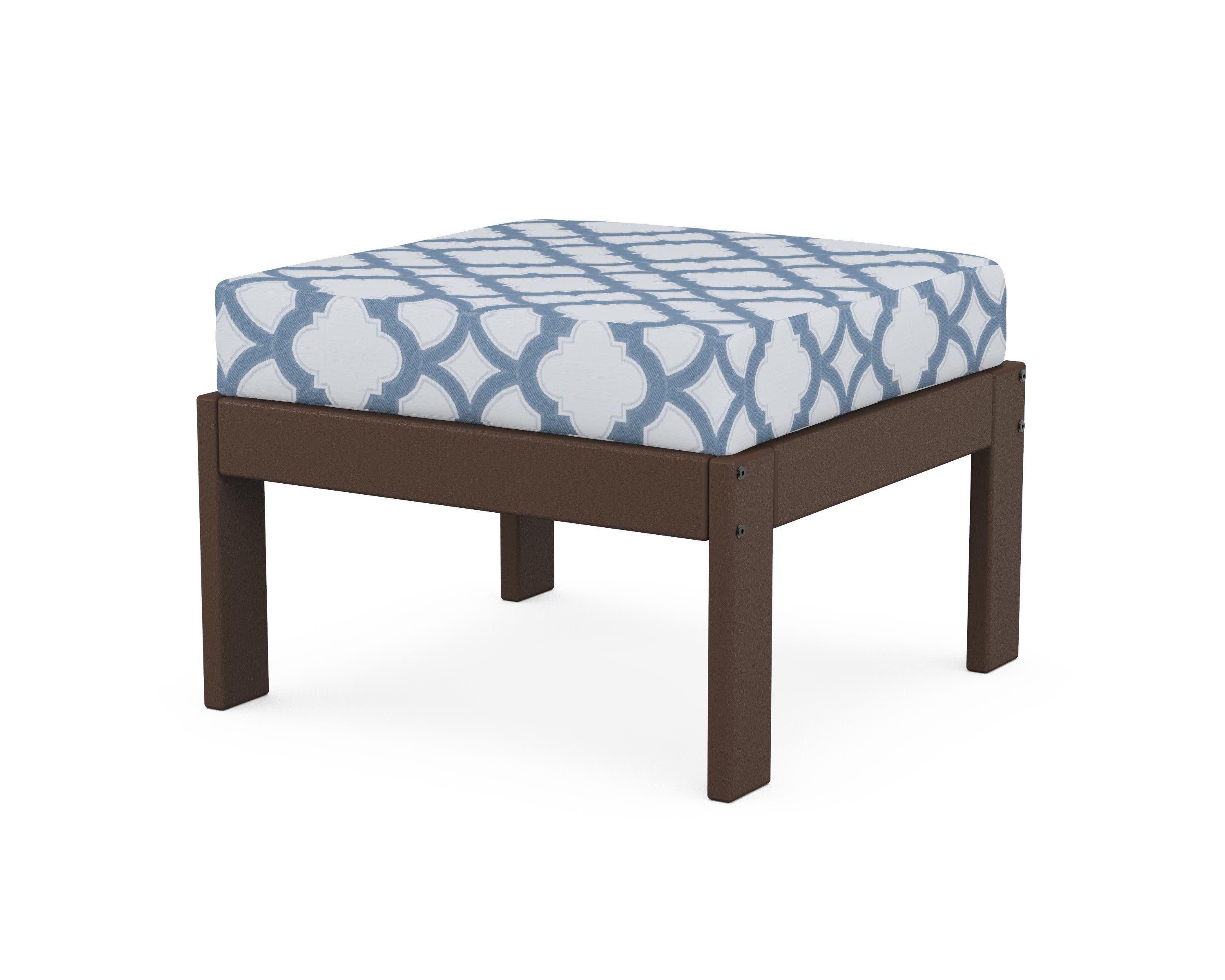 Vineyard Modular Ottoman in Mahogany / Trellis Sky Blue