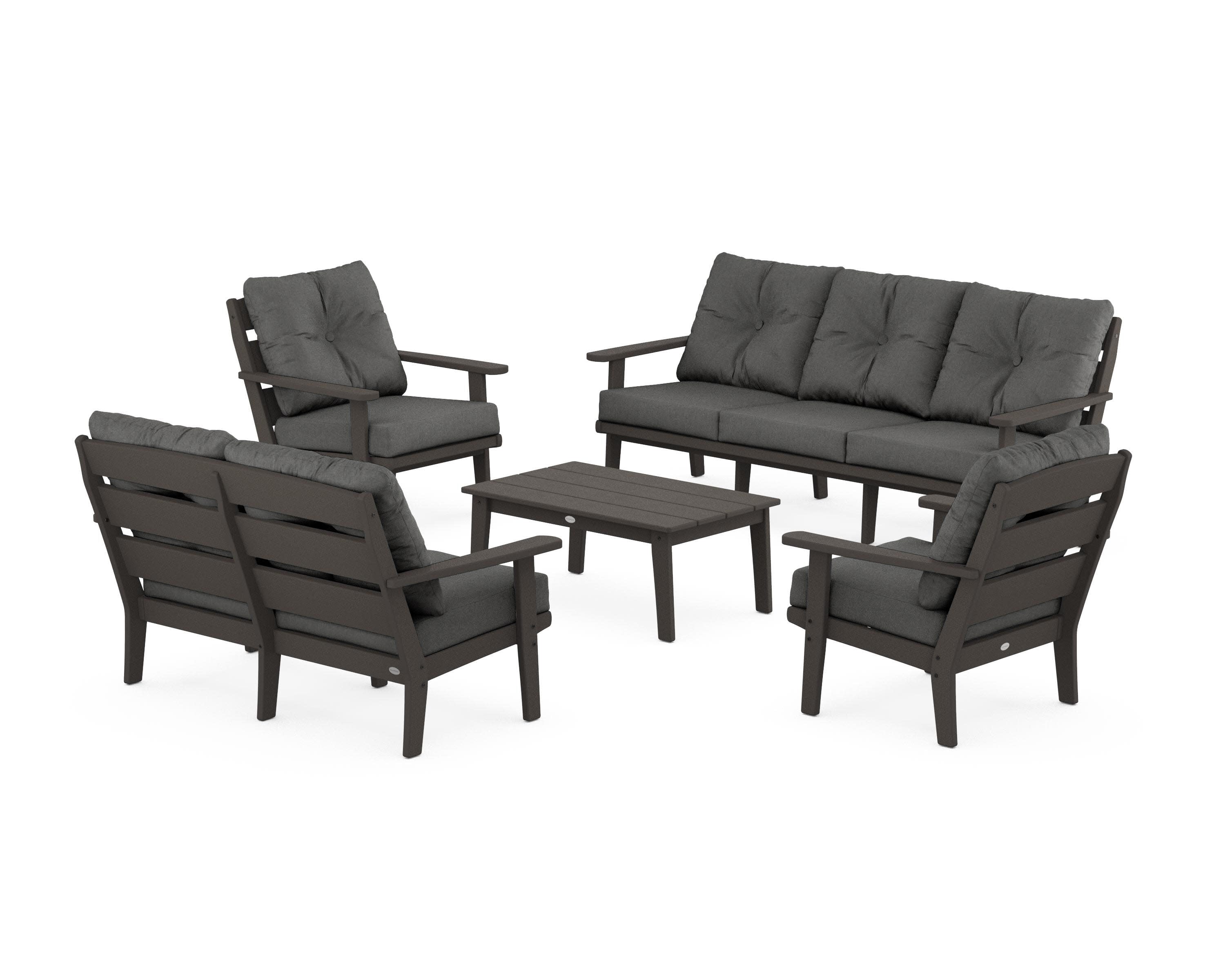 Lakeside 5-Piece Lounge Sofa Set in Vintage Coffee / Spectrum Carbon