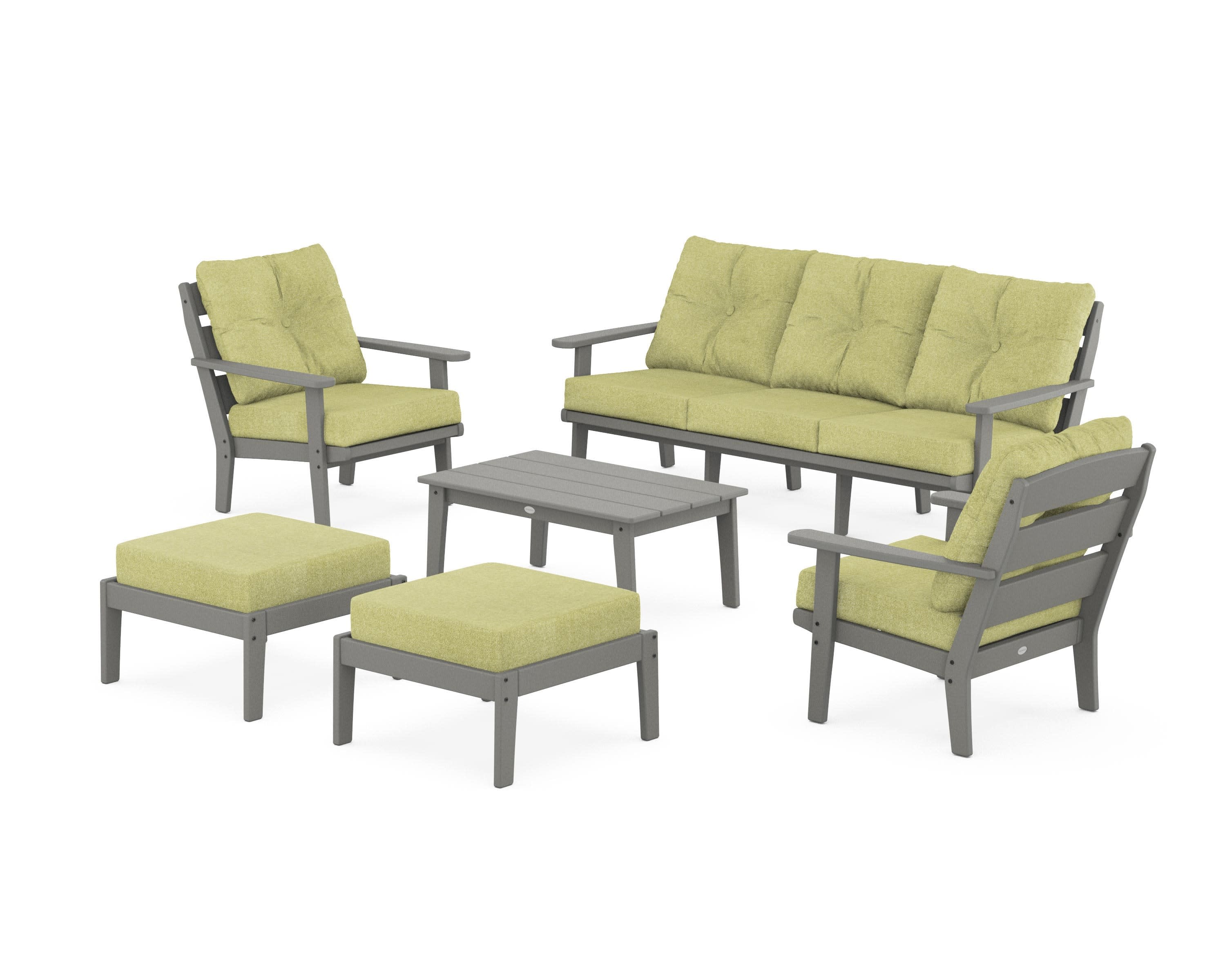 Lakeside 6-Piece Lounge Sofa Set in Slate Grey / Chartreuse Boucle