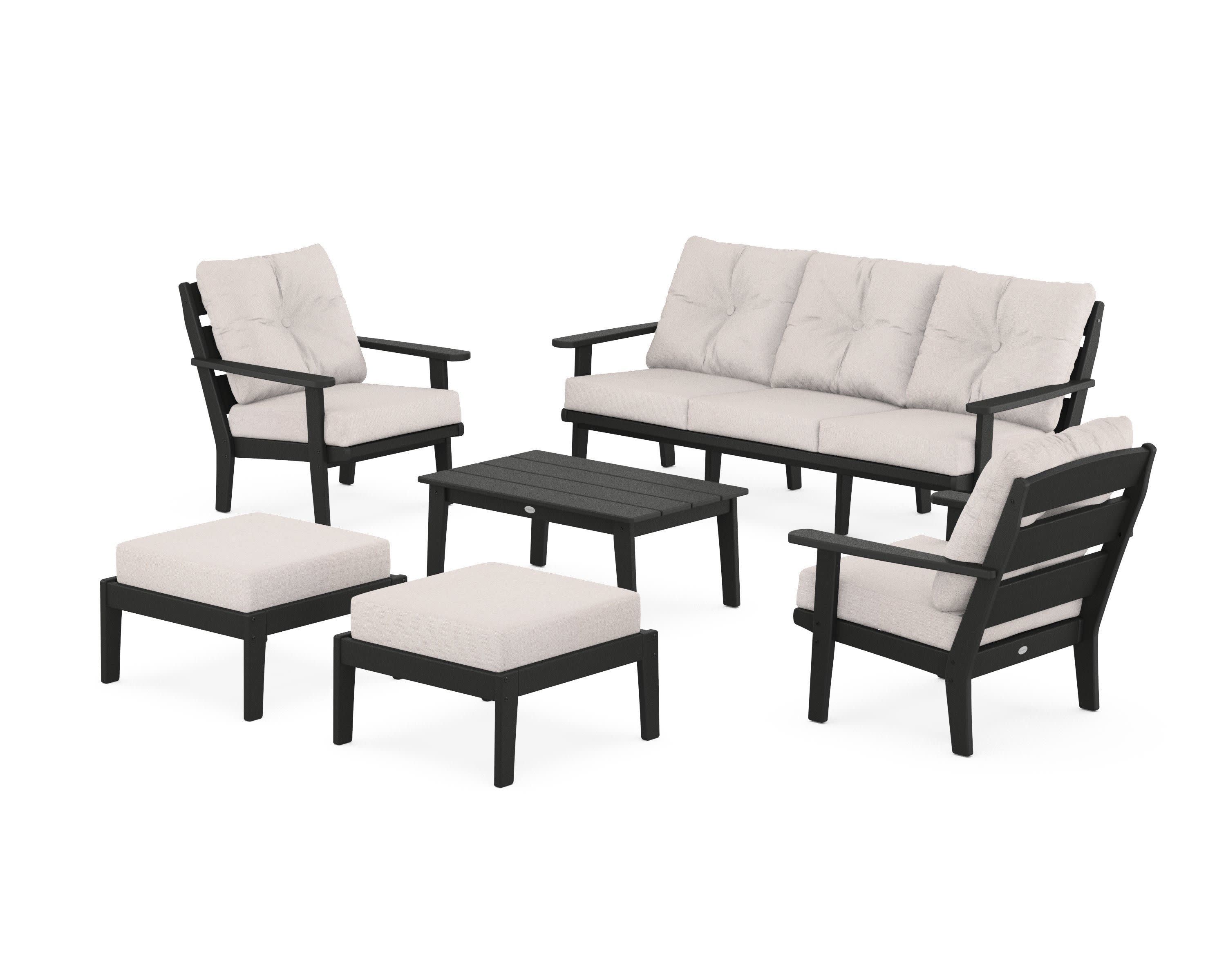 Lakeside 6-Piece Lounge Sofa Set in Black / Dune Burlap