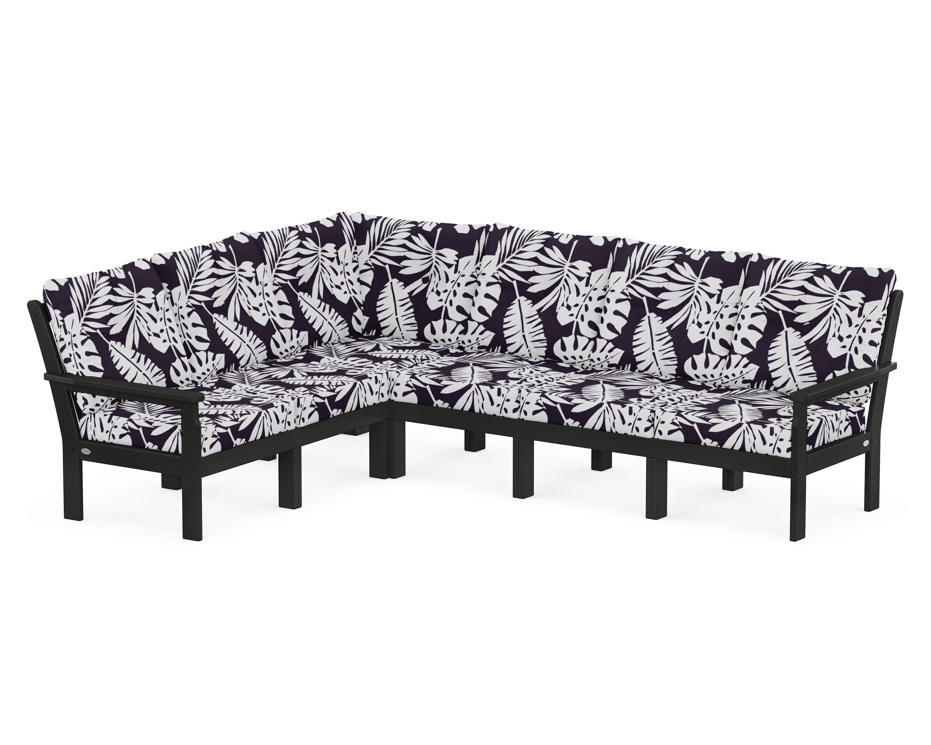 Vineyard 6-Piece Sectional in Black / Leaf Navy