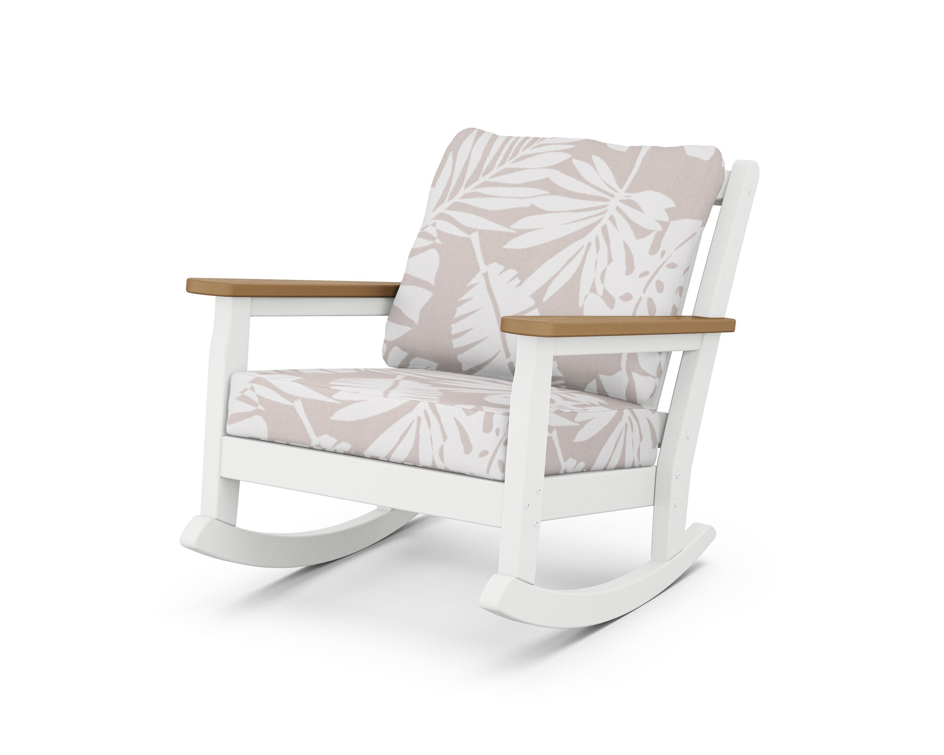 Chippendale Deep Seating Rocking Chair in White / Natural / Leaf Dune Burlap