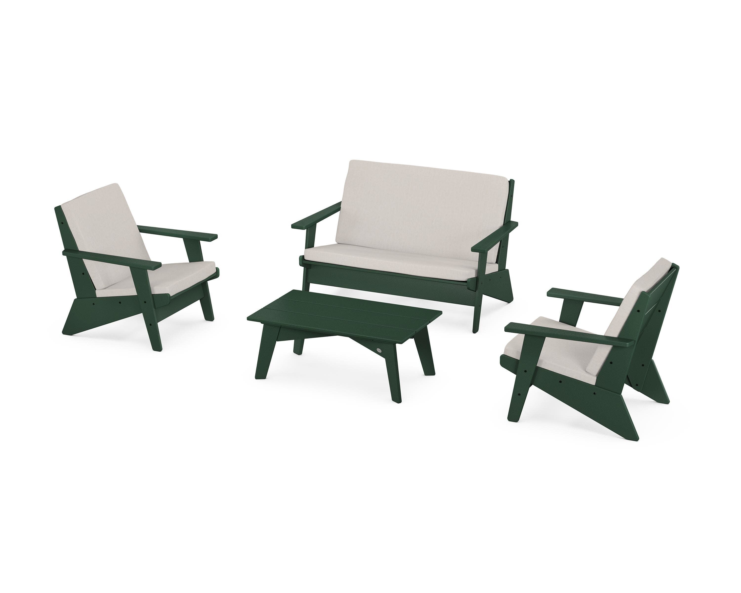 Riviera Modern Lounge 4-Piece Set in Green / Cast Ash