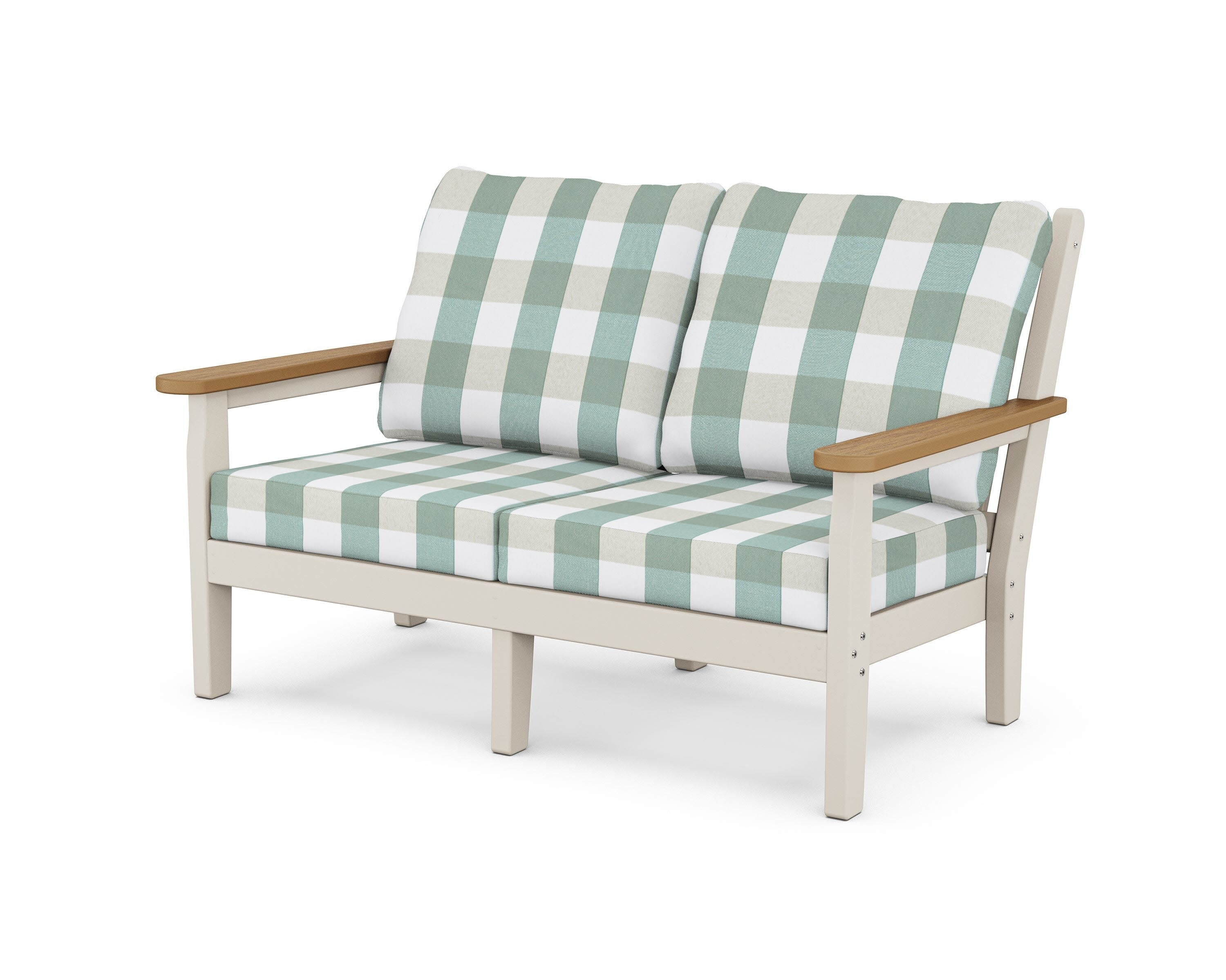 Chippendale Deep Seating Loveseat in Sand / Natural / Buffalo Plaid Glacier Spa